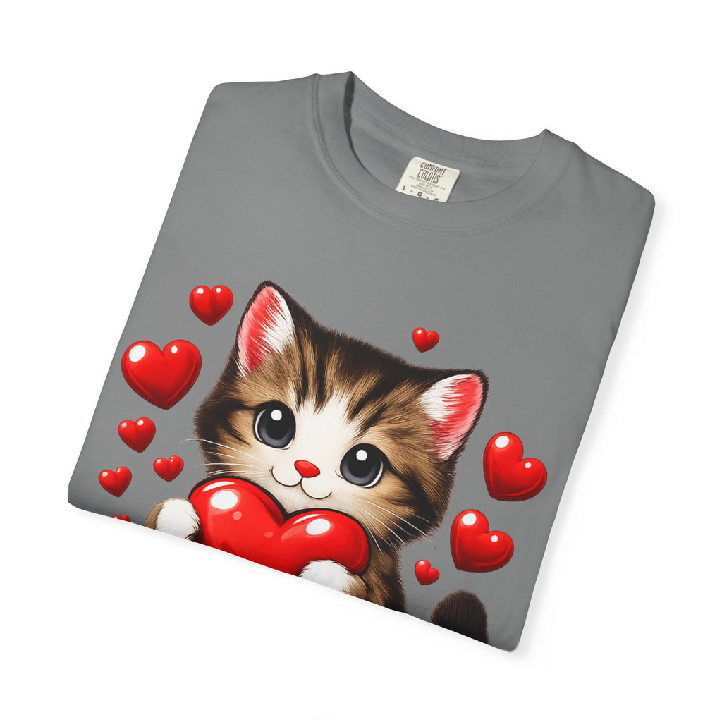 Cute Kitten Holding Heart "LOVE" T-Shirt