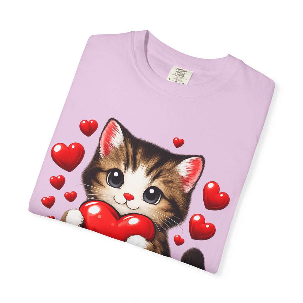 Cute Kitten Holding Heart "LOVE" T-Shirt
