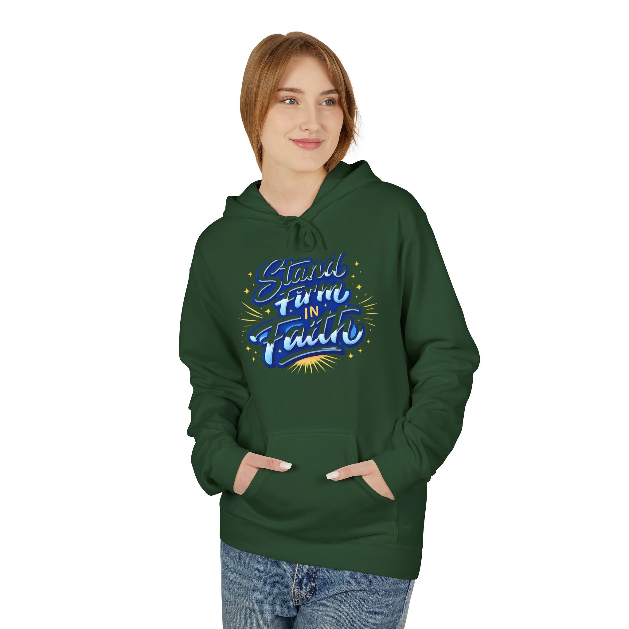 Stand Firm Faith Hoodie — Inspirational Christian Script Pullover