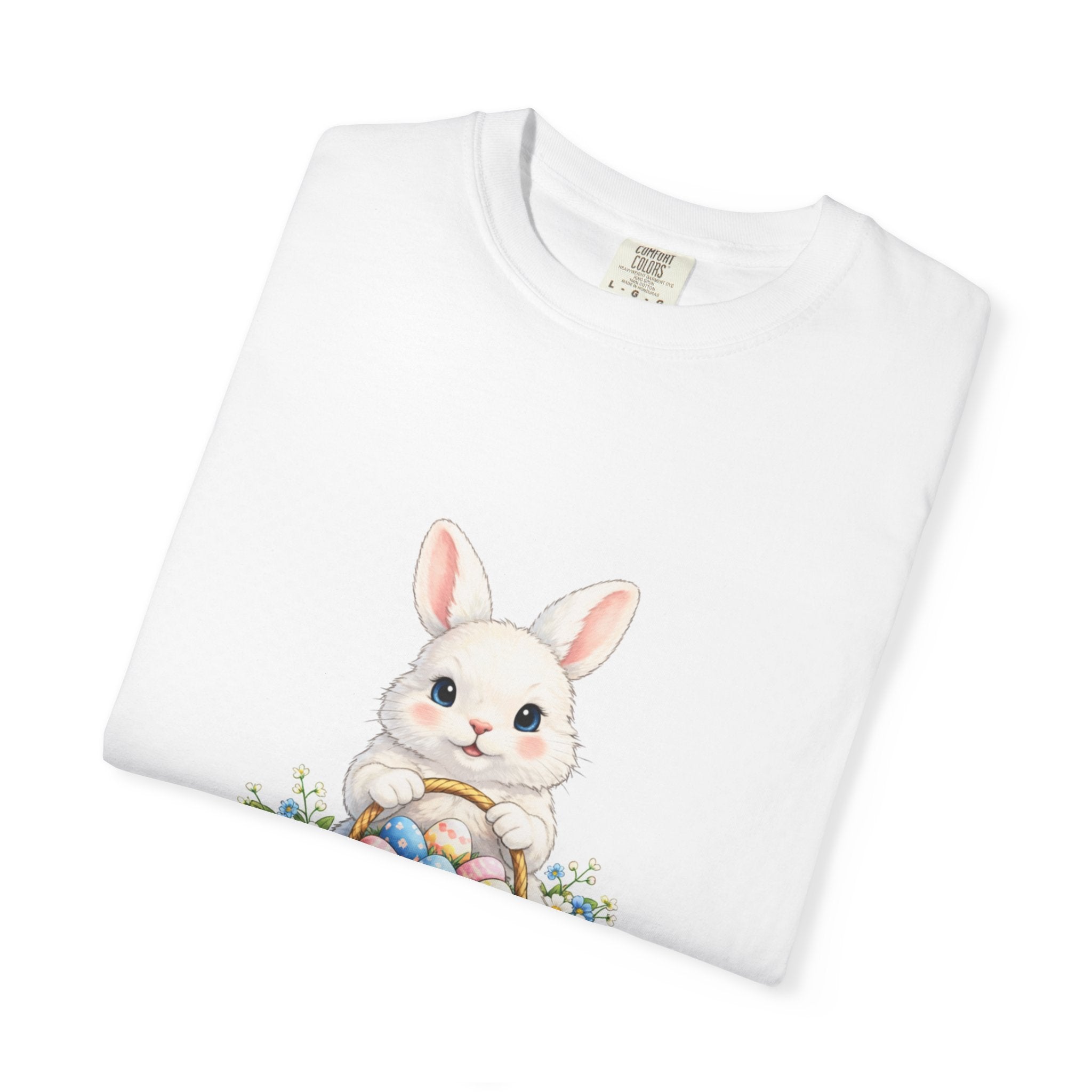 Easter Bunny T-Shirt — "Happy Easter" Cute Bunny with Egg Basket