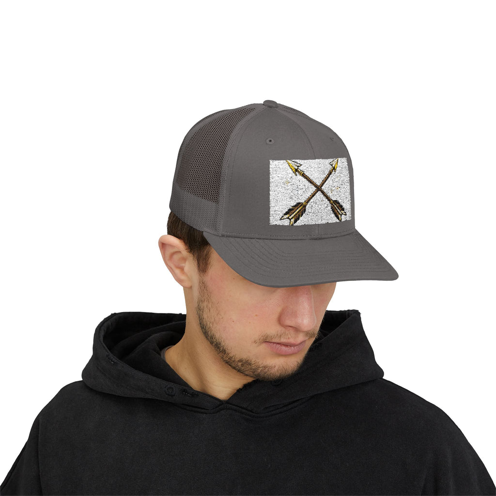 Arrow Cross Trucker Cap — Rustic Tribal Arrow Snapback Hat