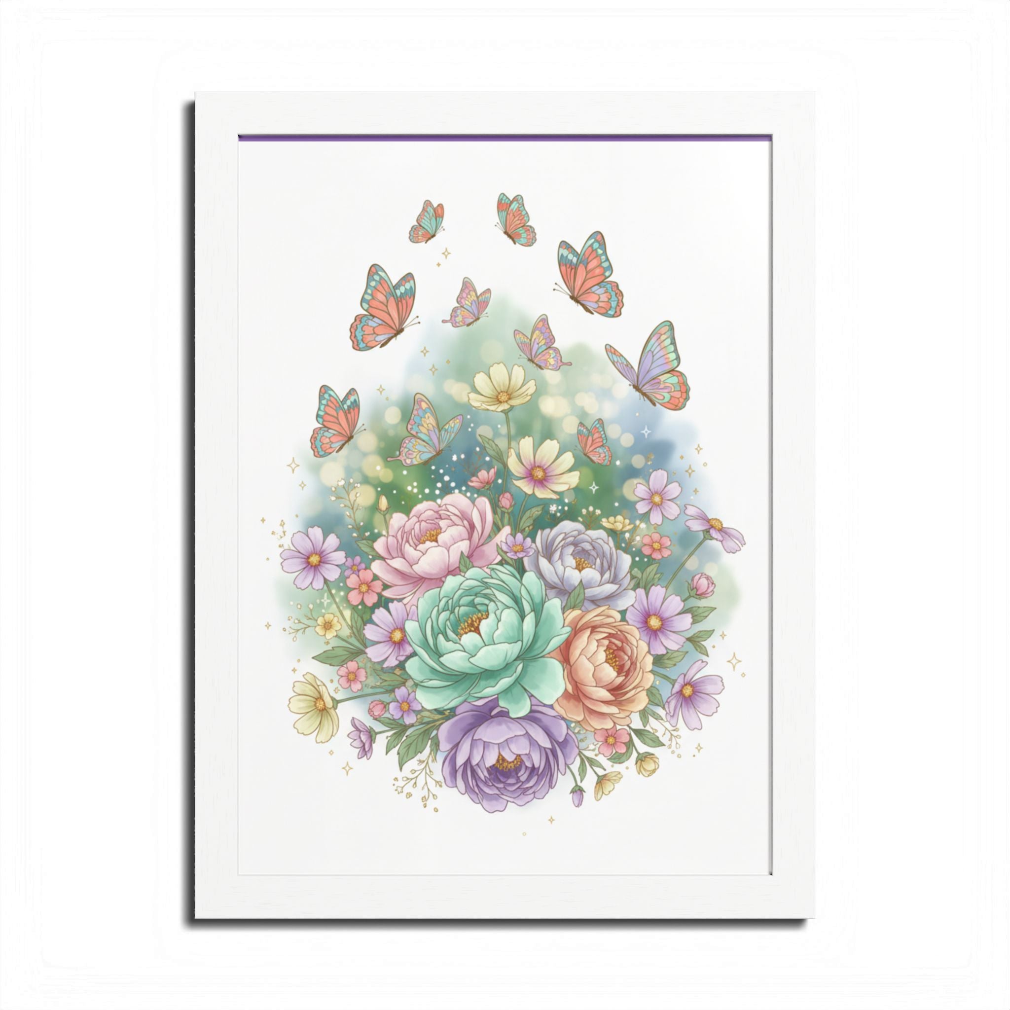 Floral Bouquet & Butterflies Framed Poster