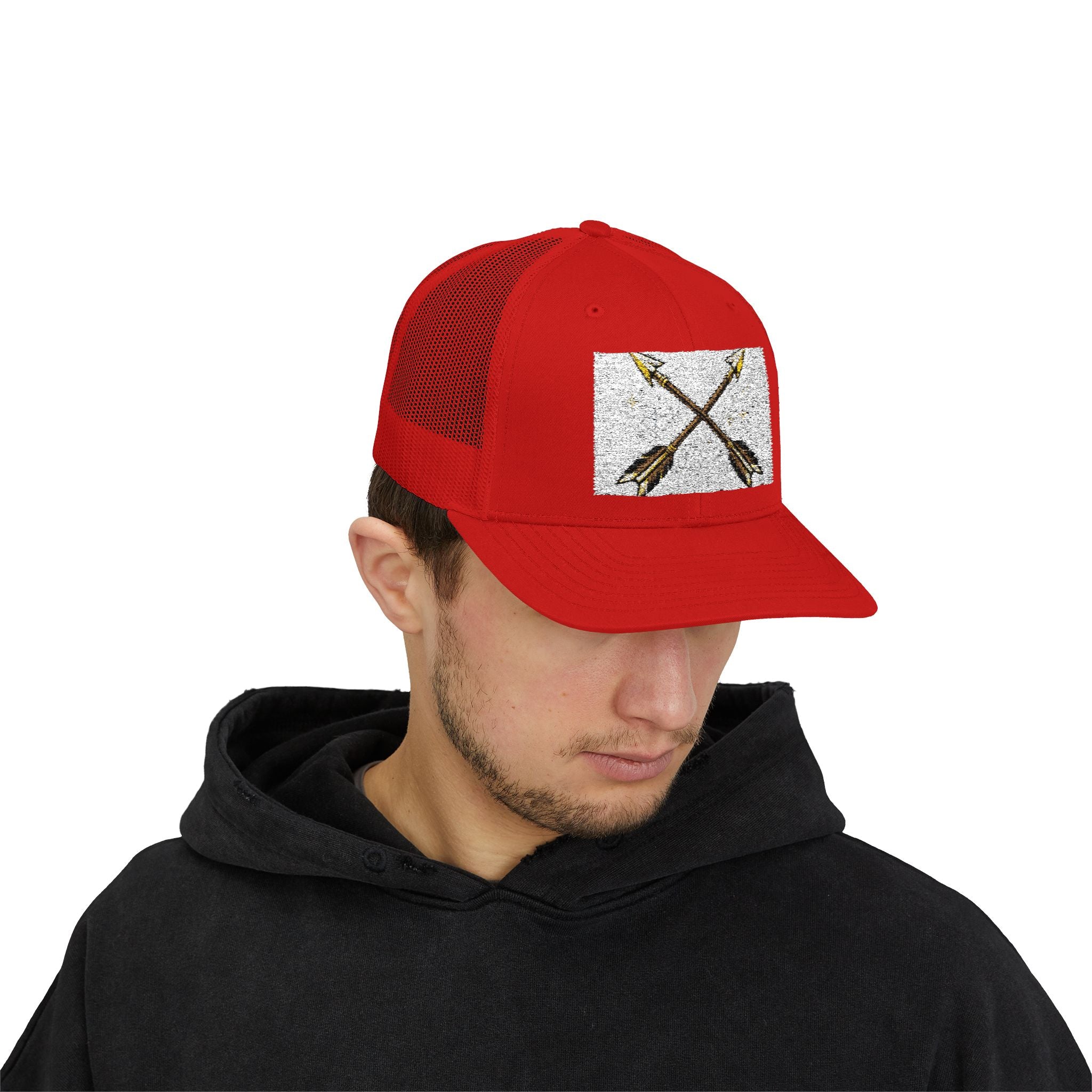 Arrow Cross Trucker Cap — Rustic Tribal Arrow Snapback Hat