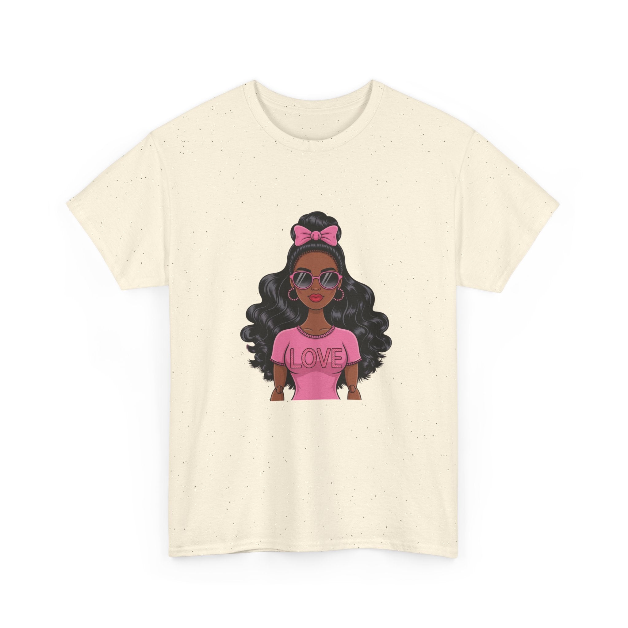 Graphic Tee — Afro Girl Wearing Pink "Love" Shirt