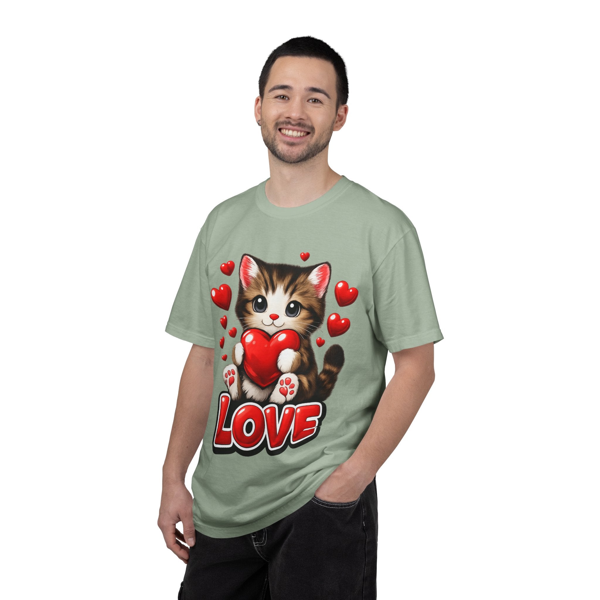 Cute Kitten Holding Heart "LOVE" T-Shirt