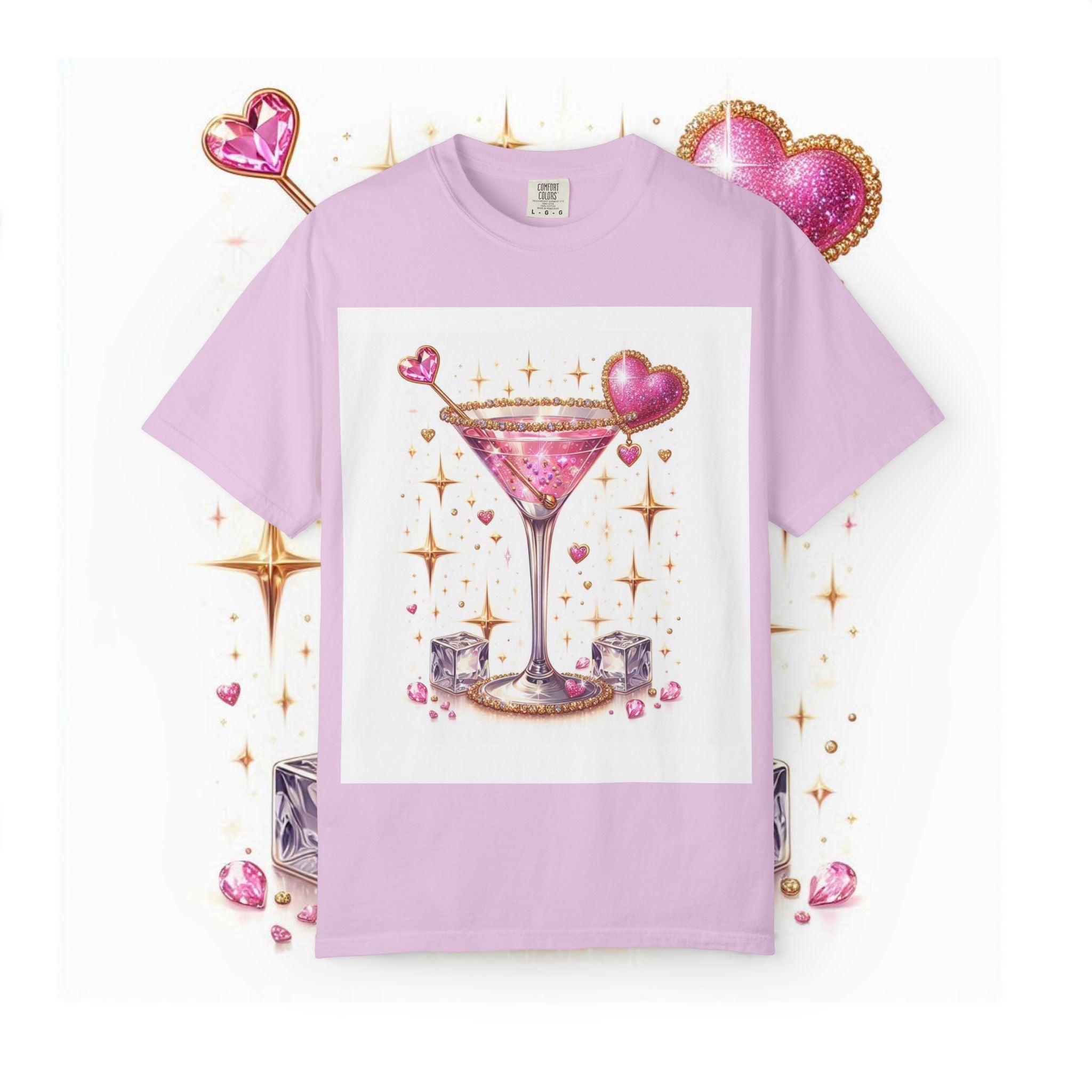 Sparkling Pink Martini T-Shirt — Glitter Cocktail Graphic Tee