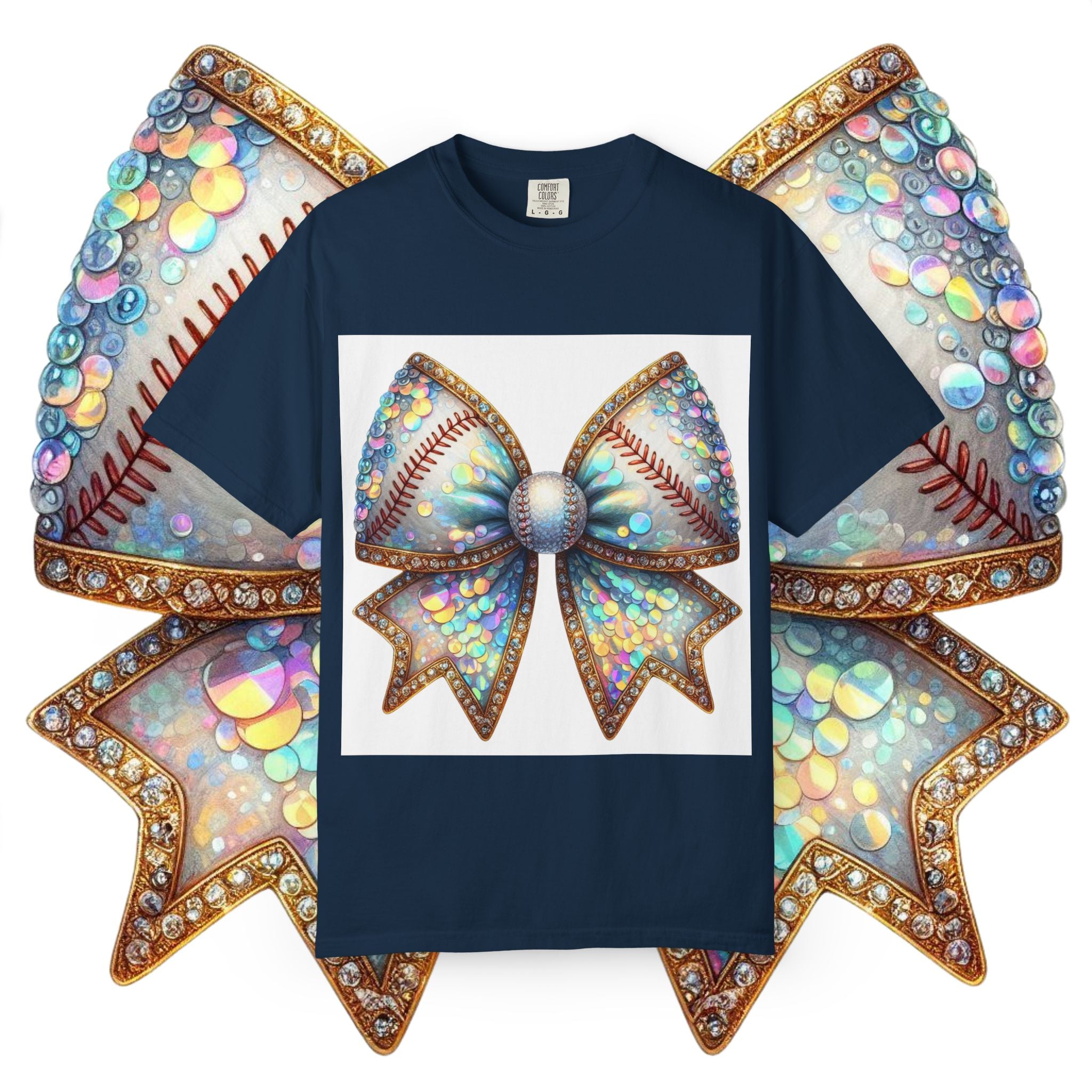 Sequin Bow Graphic T-Shirt — Shimmering Ribbon Art Tee