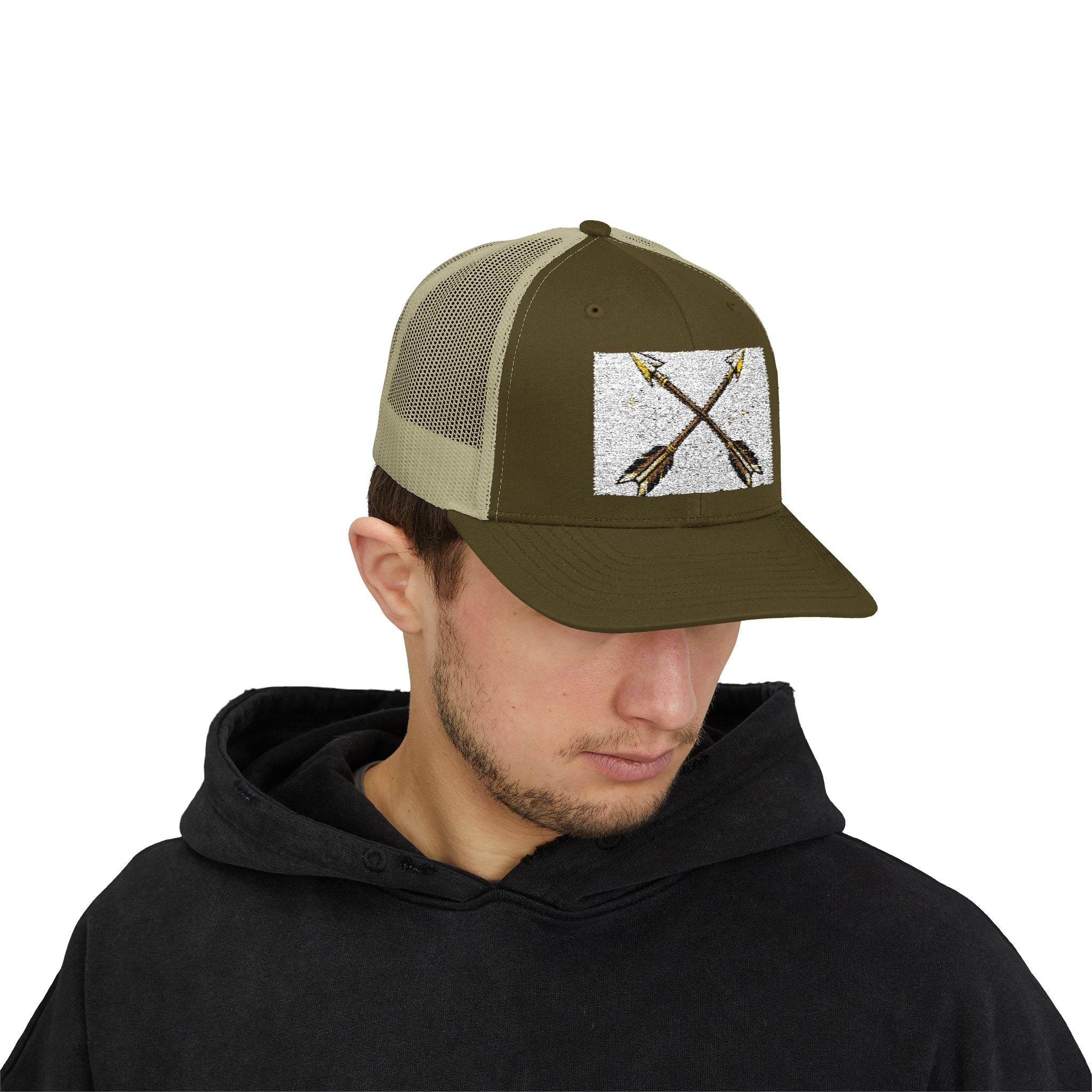 Arrow Cross Trucker Cap — Rustic Tribal Arrow Snapback Hat