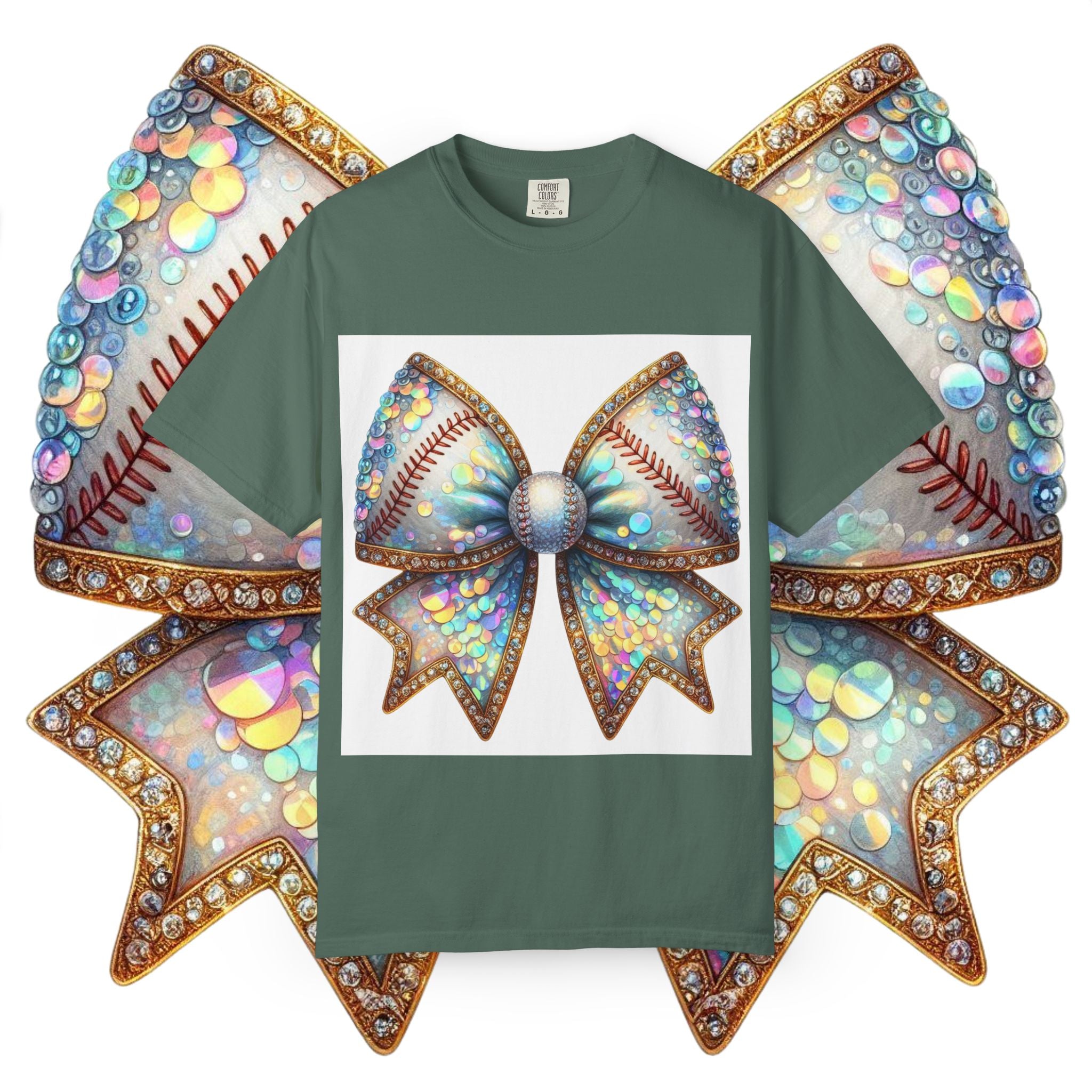 Sequin Bow Graphic T-Shirt — Shimmering Ribbon Art Tee