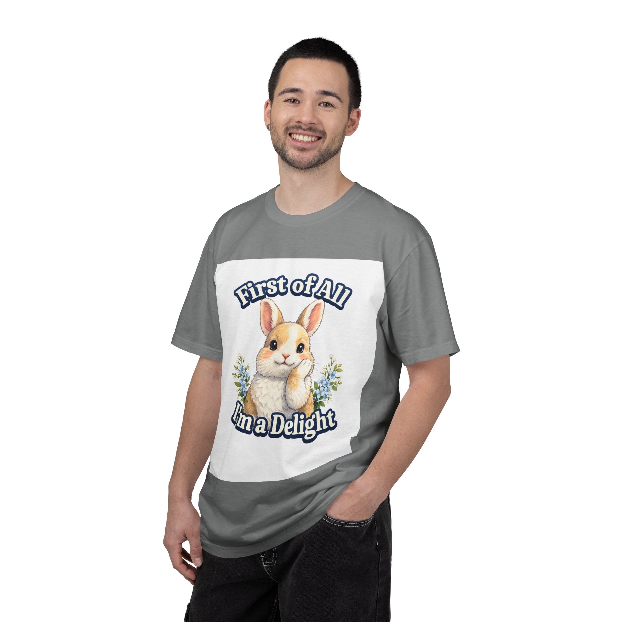 Bunny Graphic T-Shirt — "First of All I’m a Delight" Cute Rabbit Tee