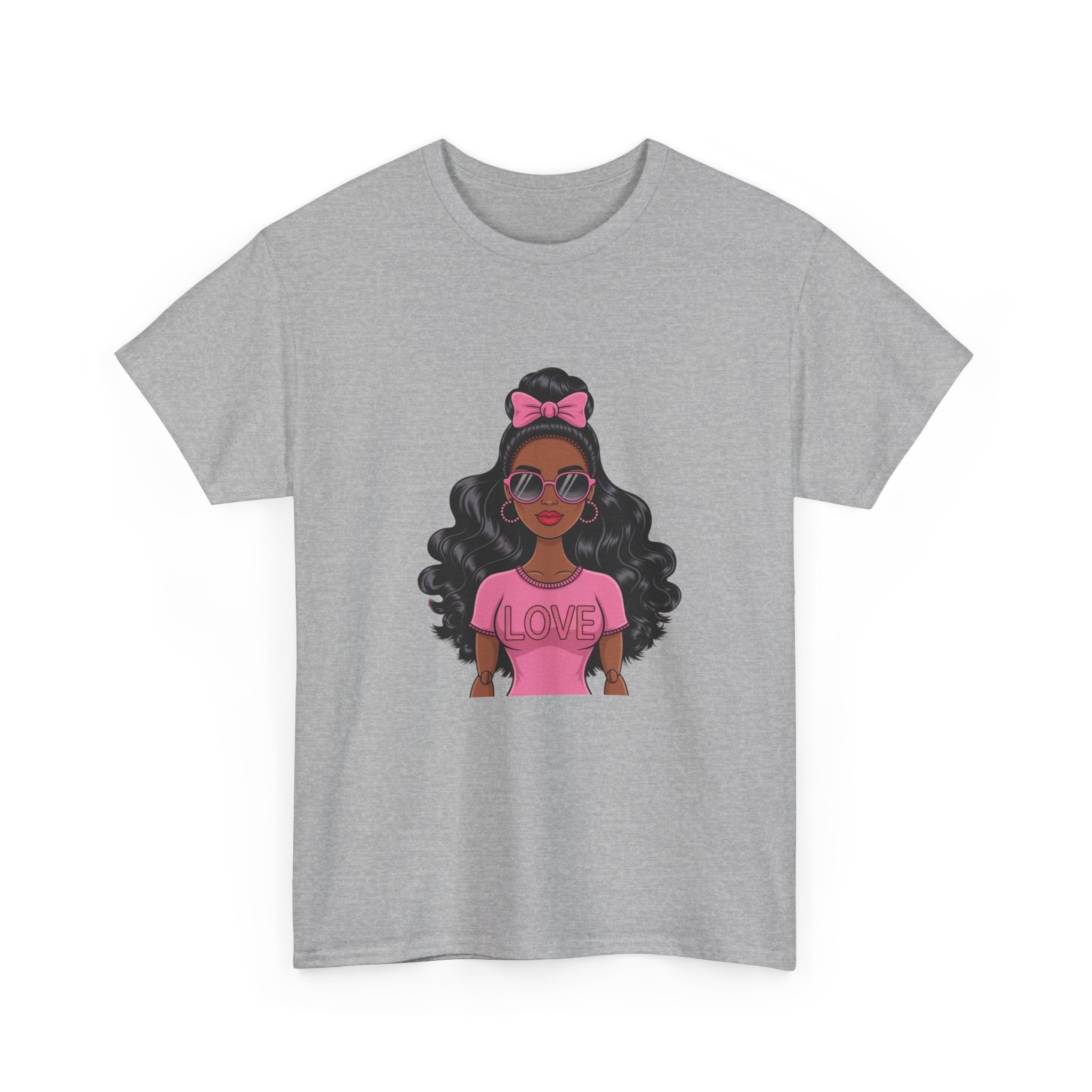 Graphic Tee — Afro Girl Wearing Pink "Love" Shirt