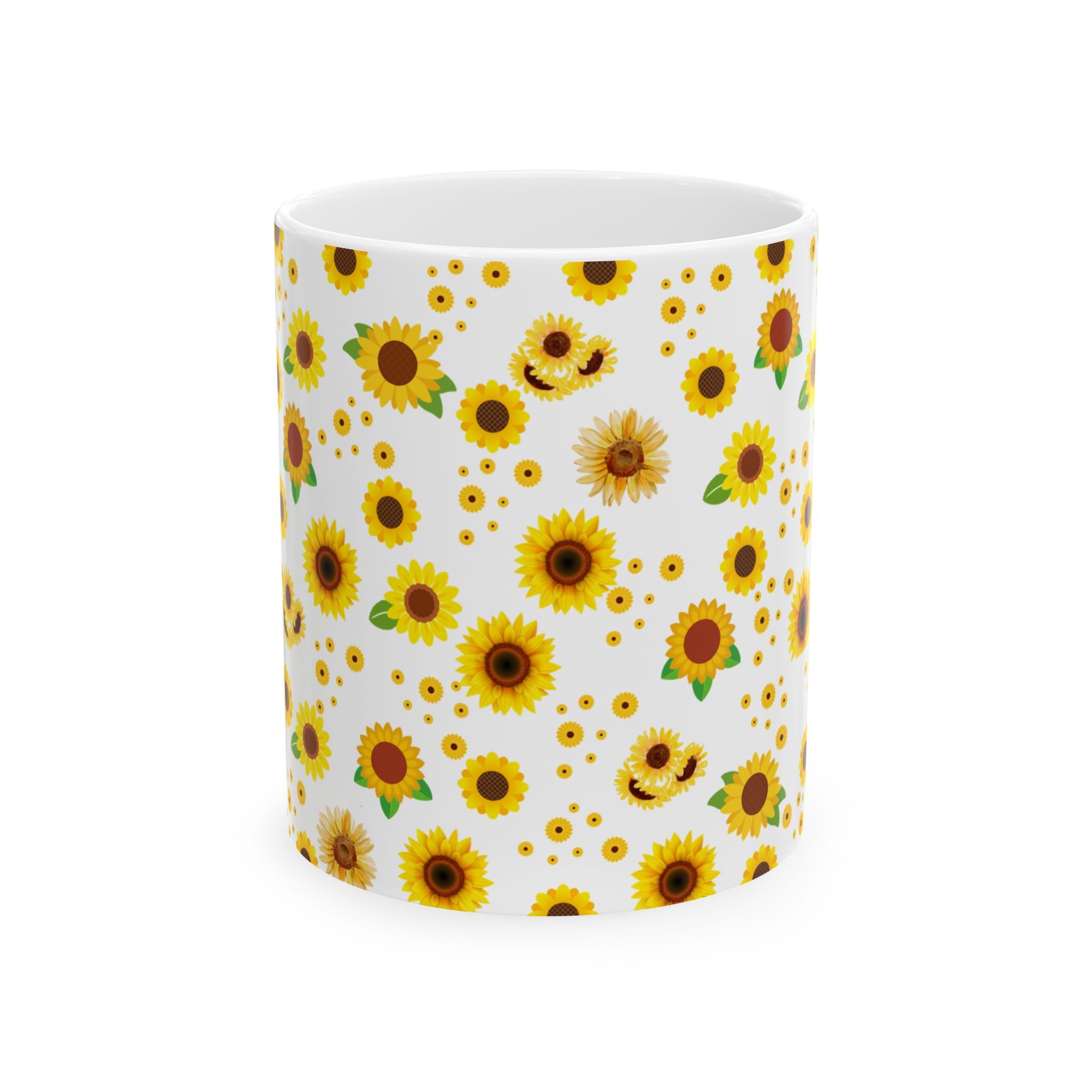 Sunflower Pattern Ceramic Mug — Bright Floral 11oz & 15oz Coffee Cup