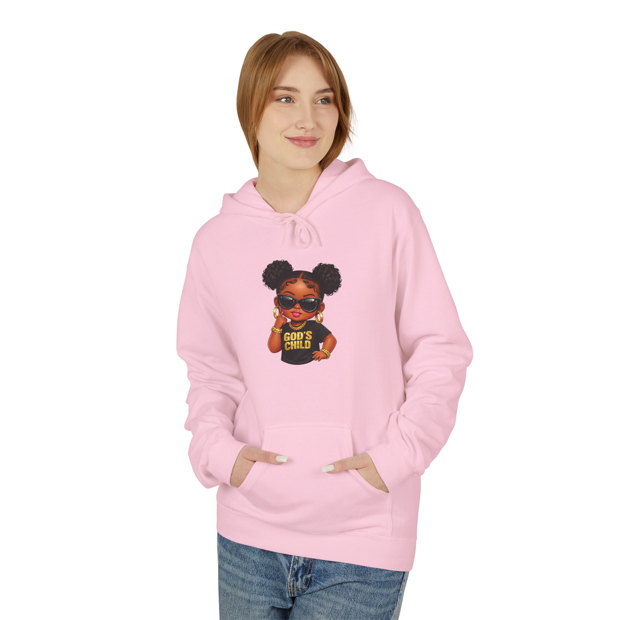 Hoodie — 'Black Girl Magic' Kid with Puffs Graphic White Hoodie