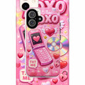 Pink Retro Flip Phone Phone Case — Y2K Hearts, XOXO & TXT ME Design