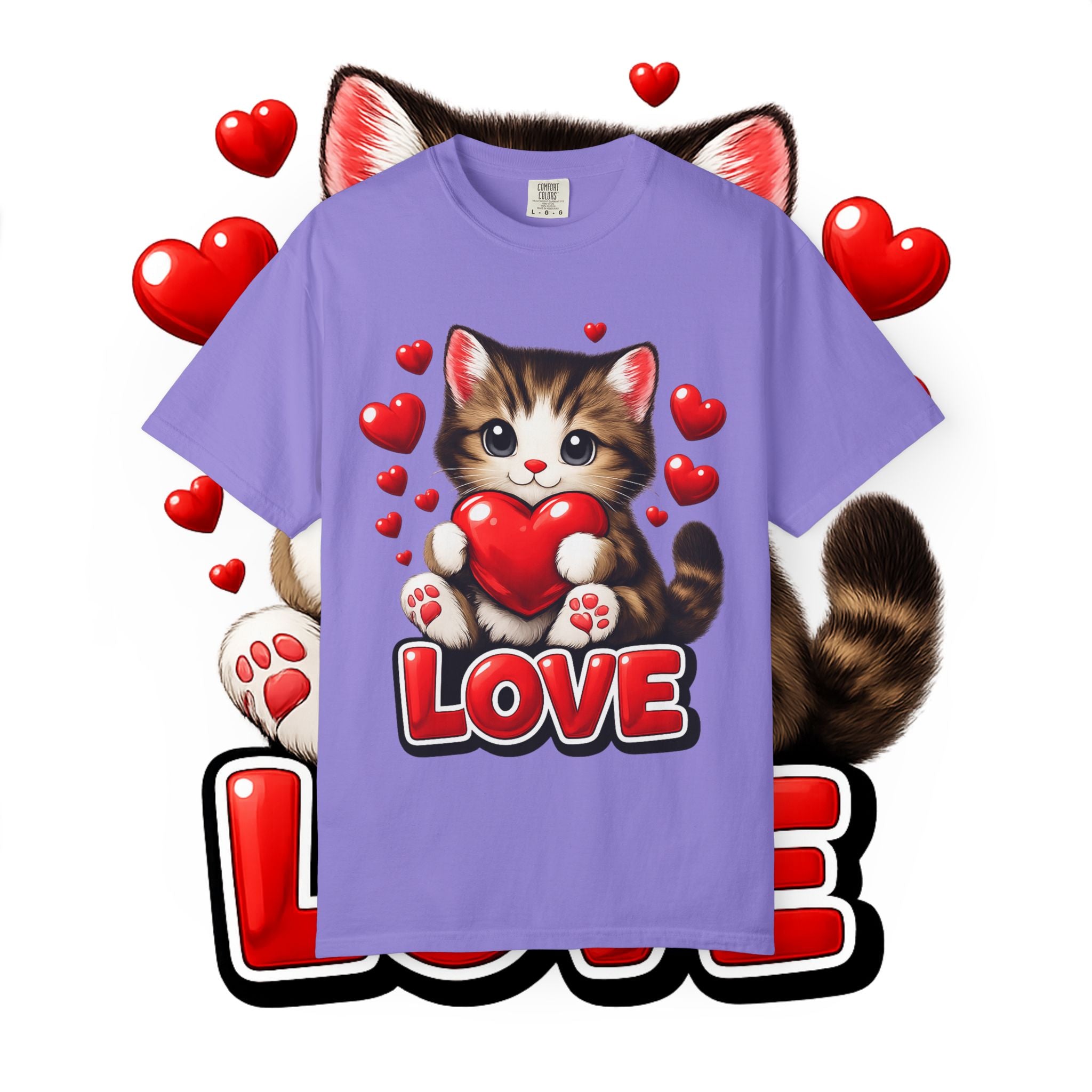 Cute Kitten Holding Heart "LOVE" T-Shirt