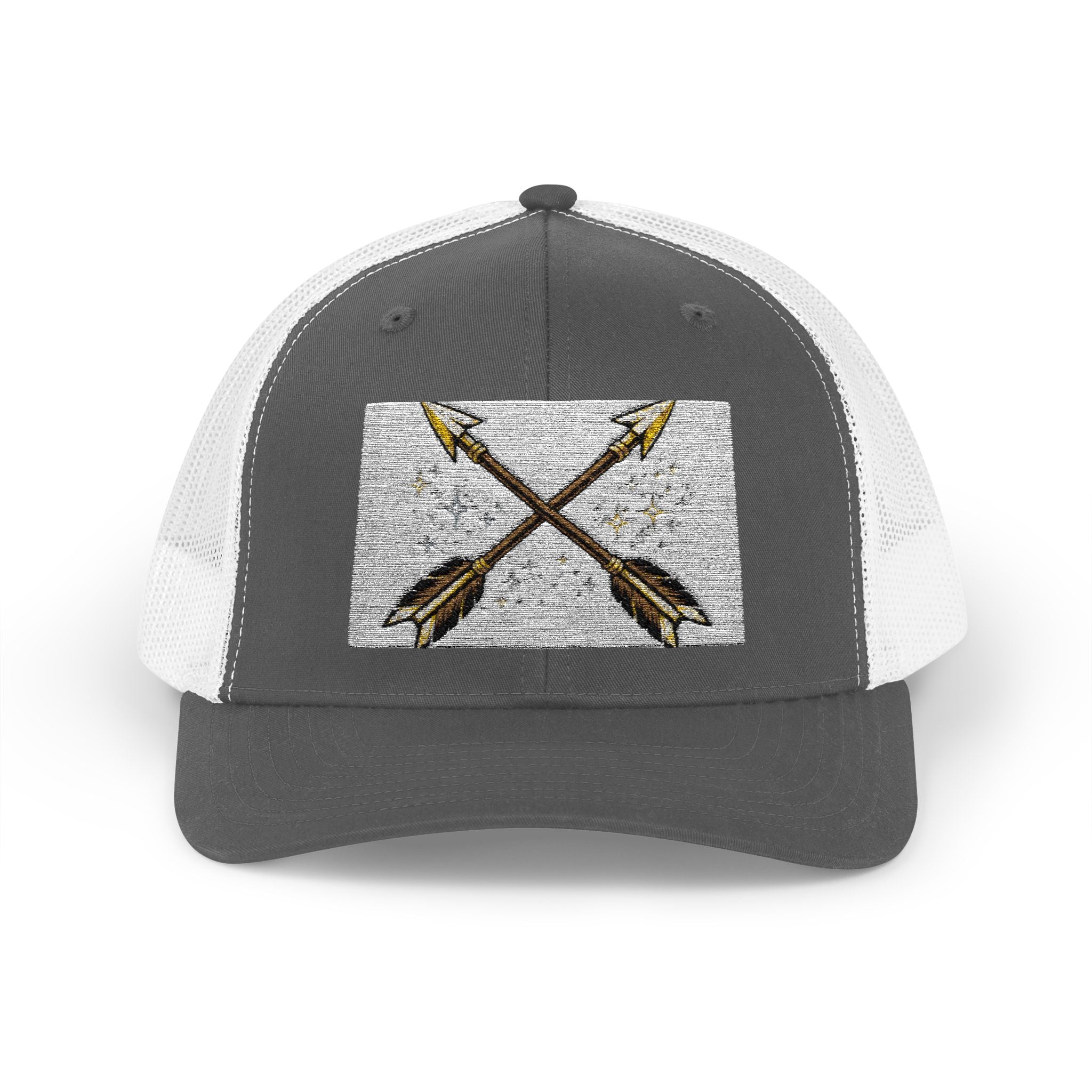 Arrow Cross Trucker Cap — Rustic Tribal Arrow Snapback Hat