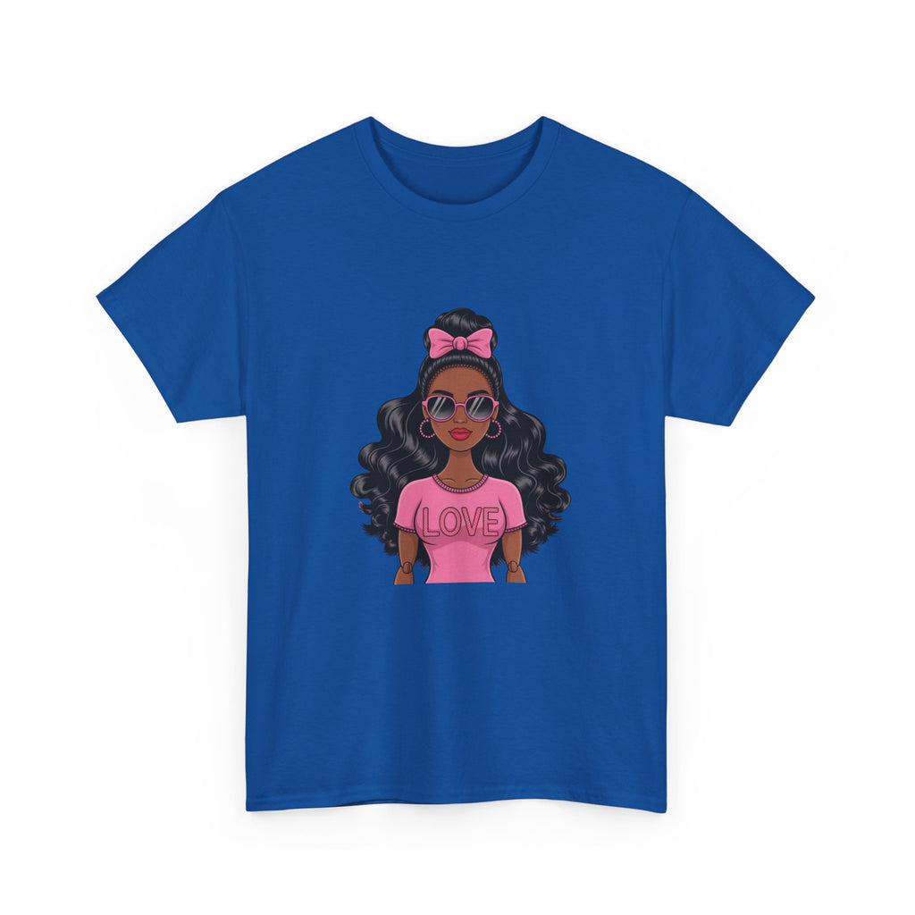 Graphic Tee — Afro Girl Wearing Pink "Love" Shirt
