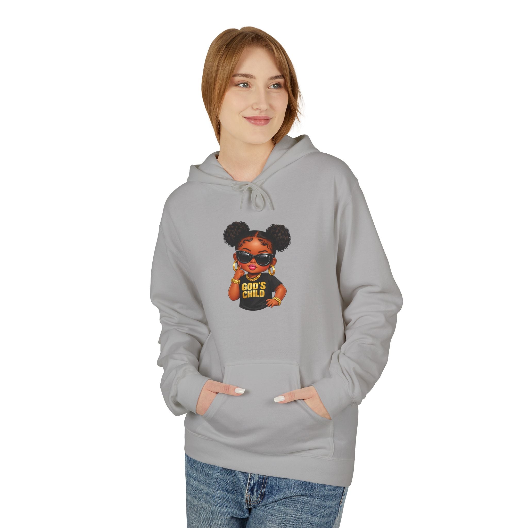Hoodie — 'Black Girl Magic' Kid with Puffs Graphic White Hoodie