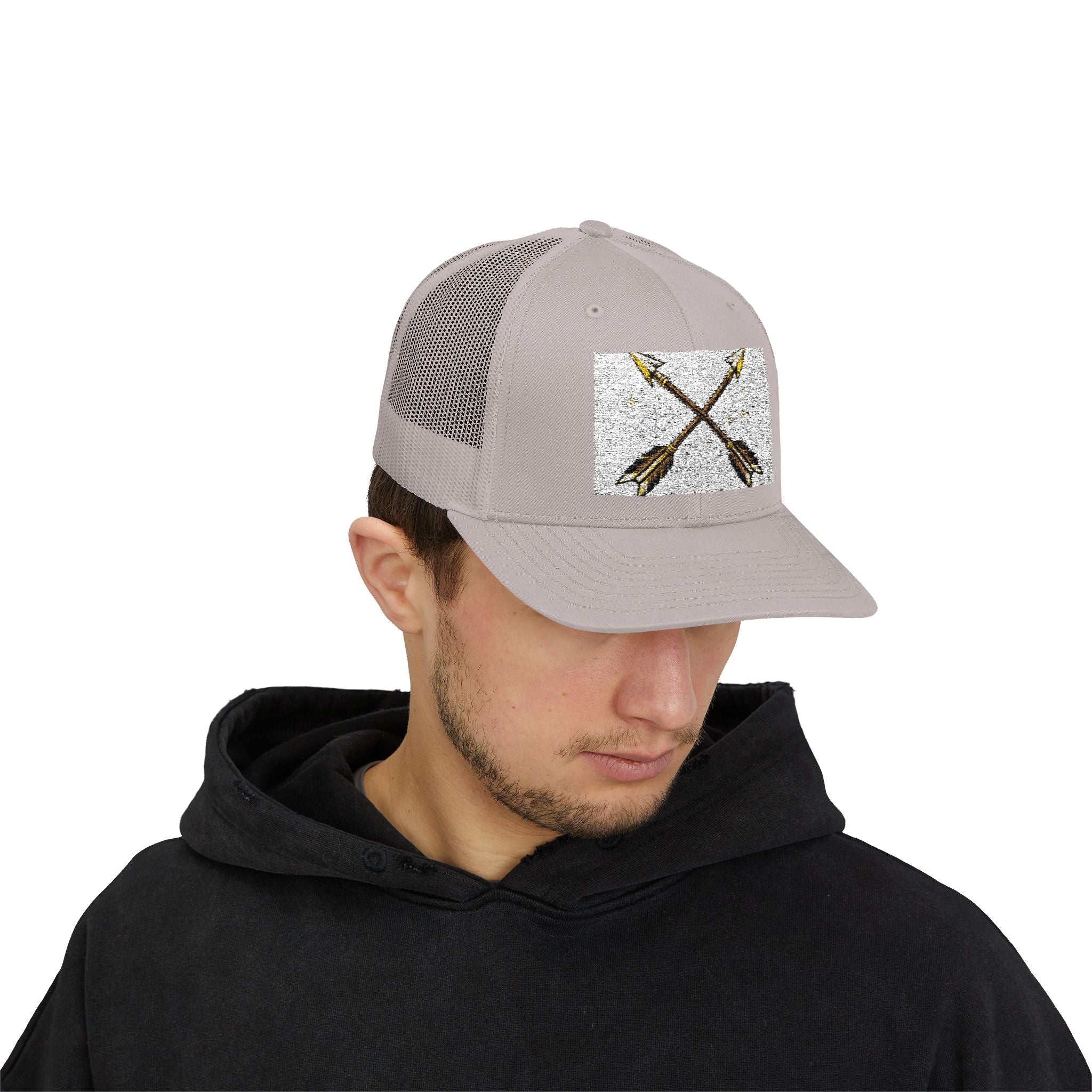 Arrow Cross Trucker Cap — Rustic Tribal Arrow Snapback Hat
