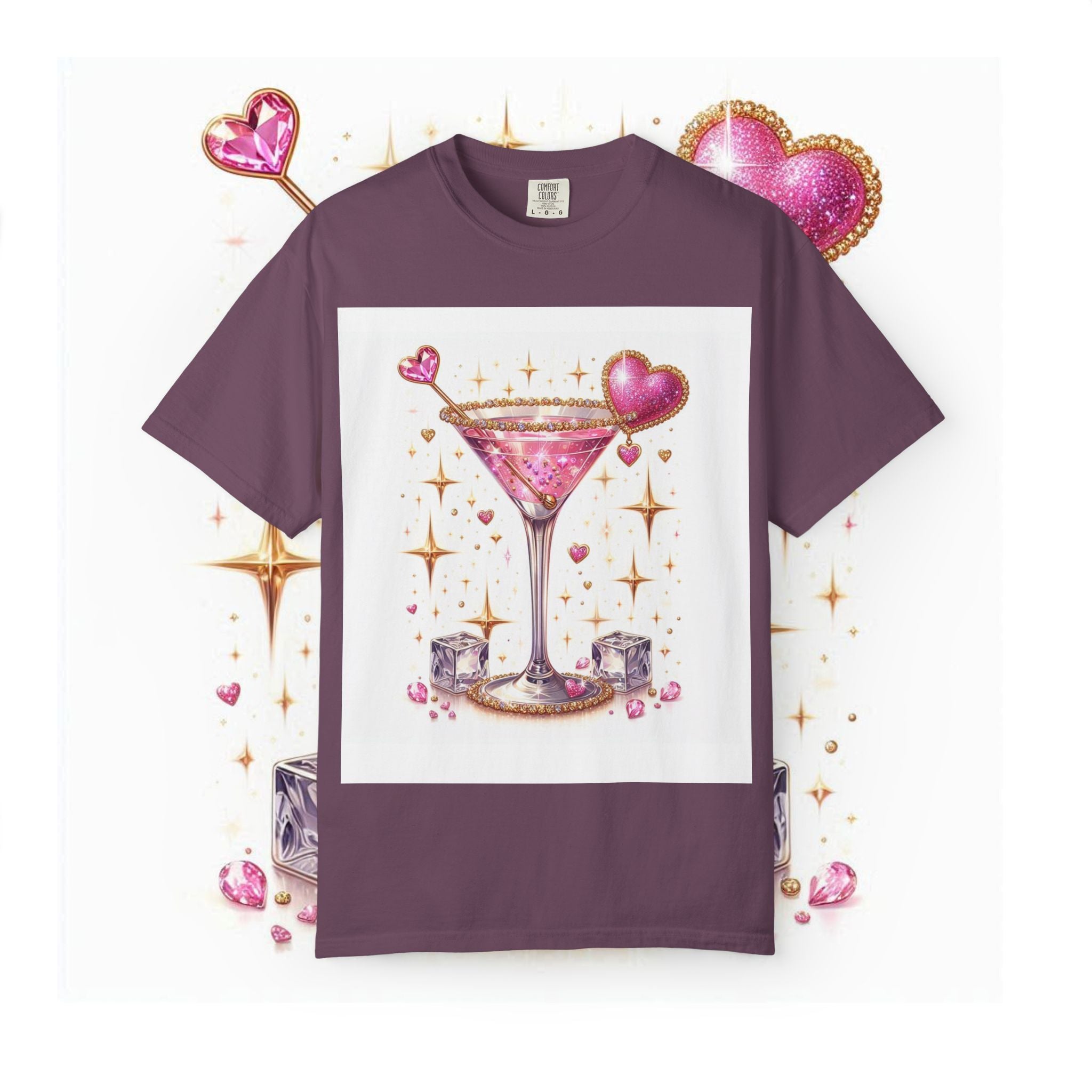 Sparkling Pink Martini T-Shirt — Glitter Cocktail Graphic Tee