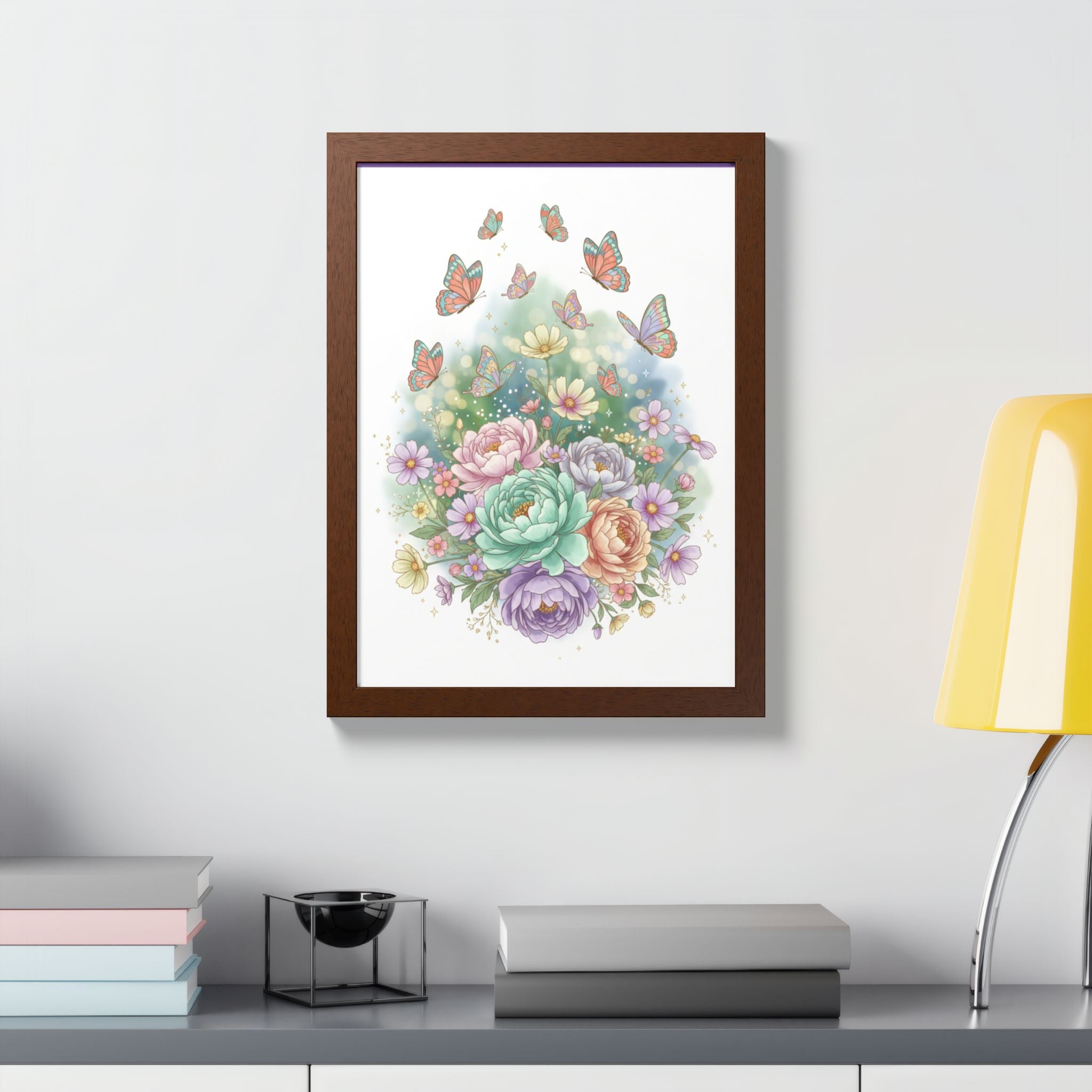 Floral Bouquet & Butterflies Framed Poster