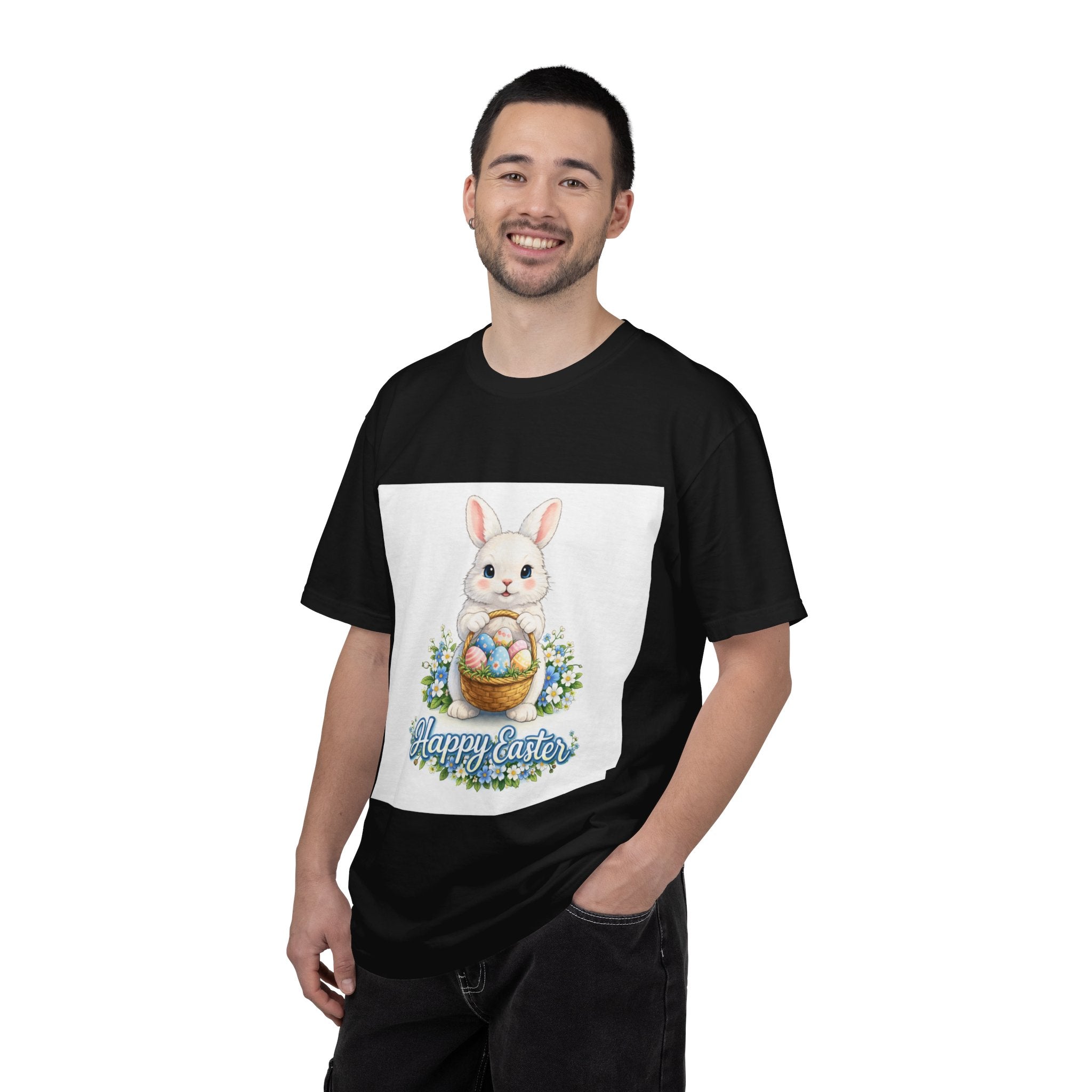 Easter Bunny T-Shirt — "Happy Easter" Cute Bunny with Egg Basket