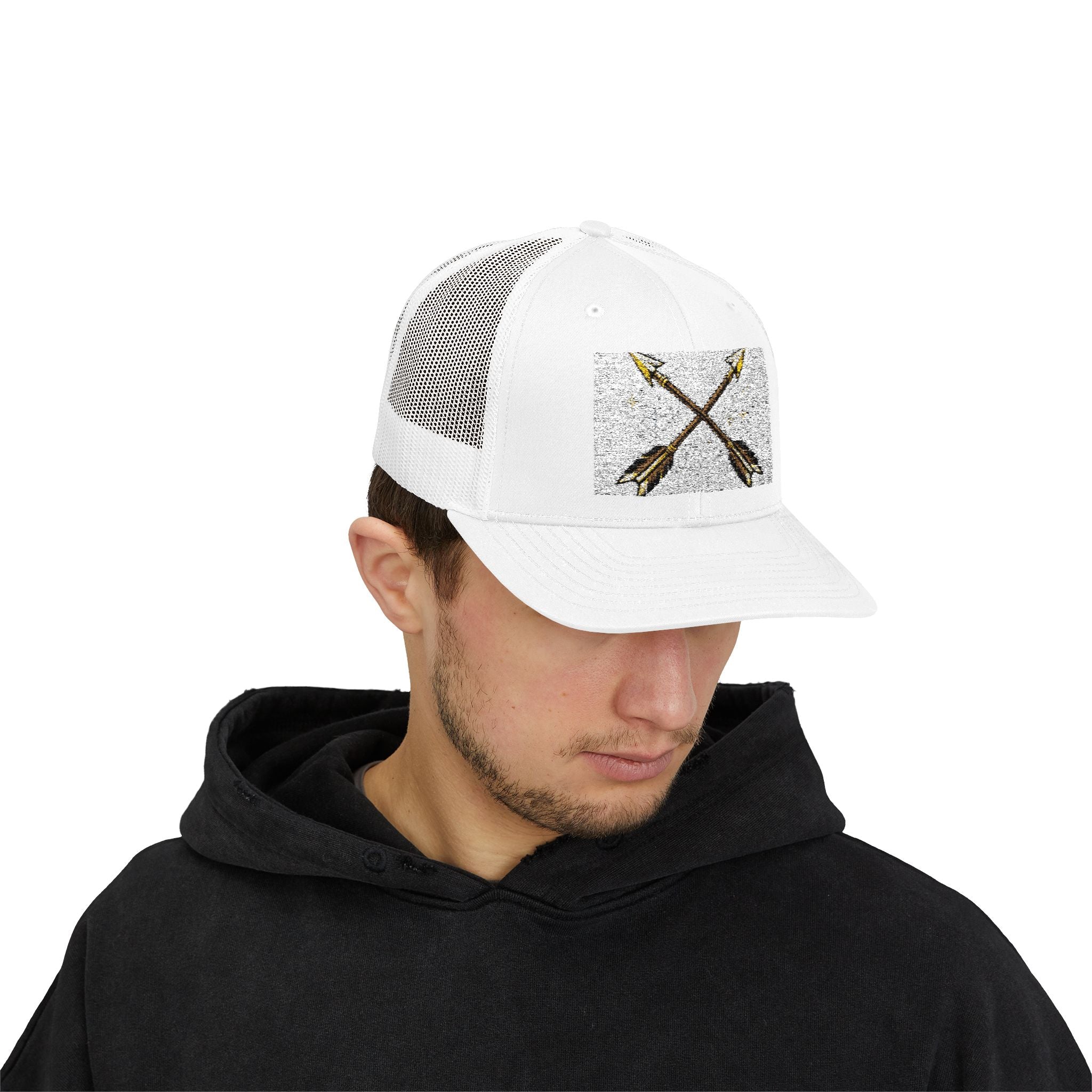 Arrow Cross Trucker Cap — Rustic Tribal Arrow Snapback Hat