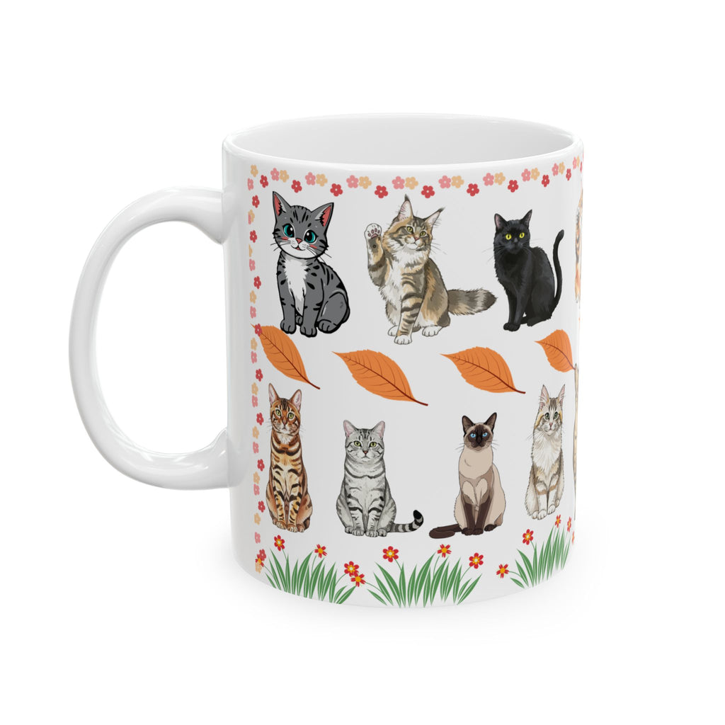 Autumn Cats Ceramic Mug — Cute Cat Pattern Coffee Cup (11oz & 15oz)