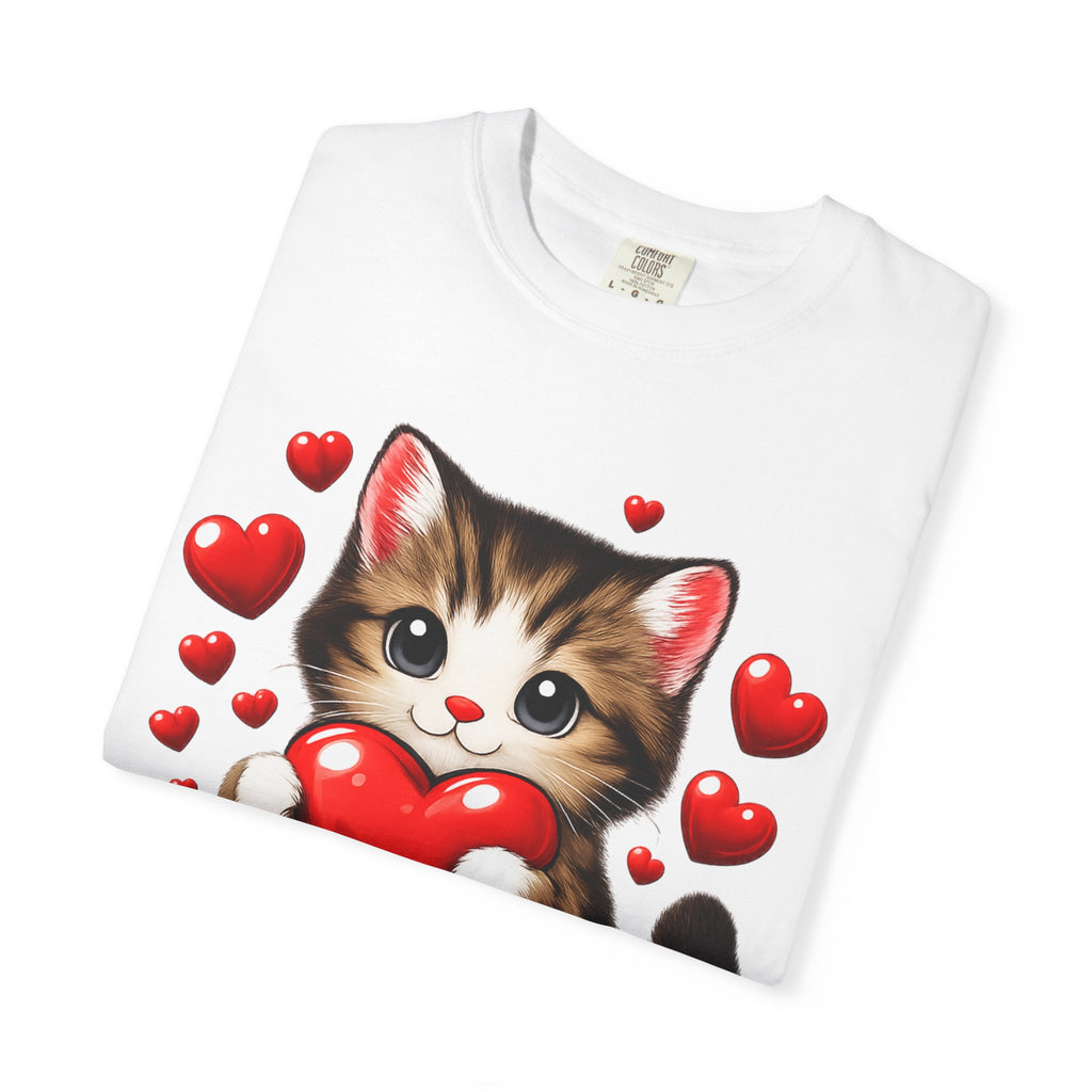 Cute Kitten Holding Heart "LOVE" T-Shirt