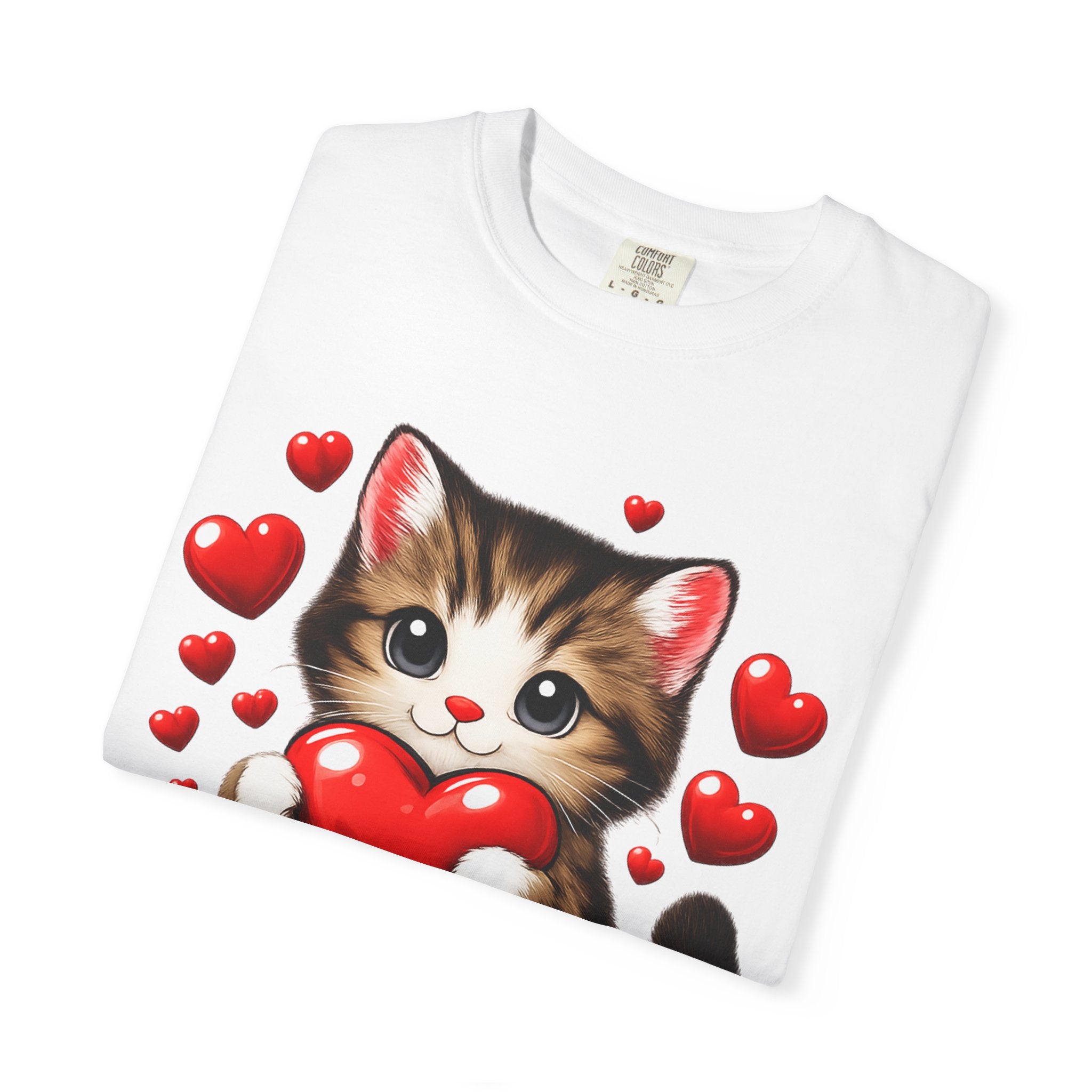 Cute Kitten Holding Heart "LOVE" T-Shirt