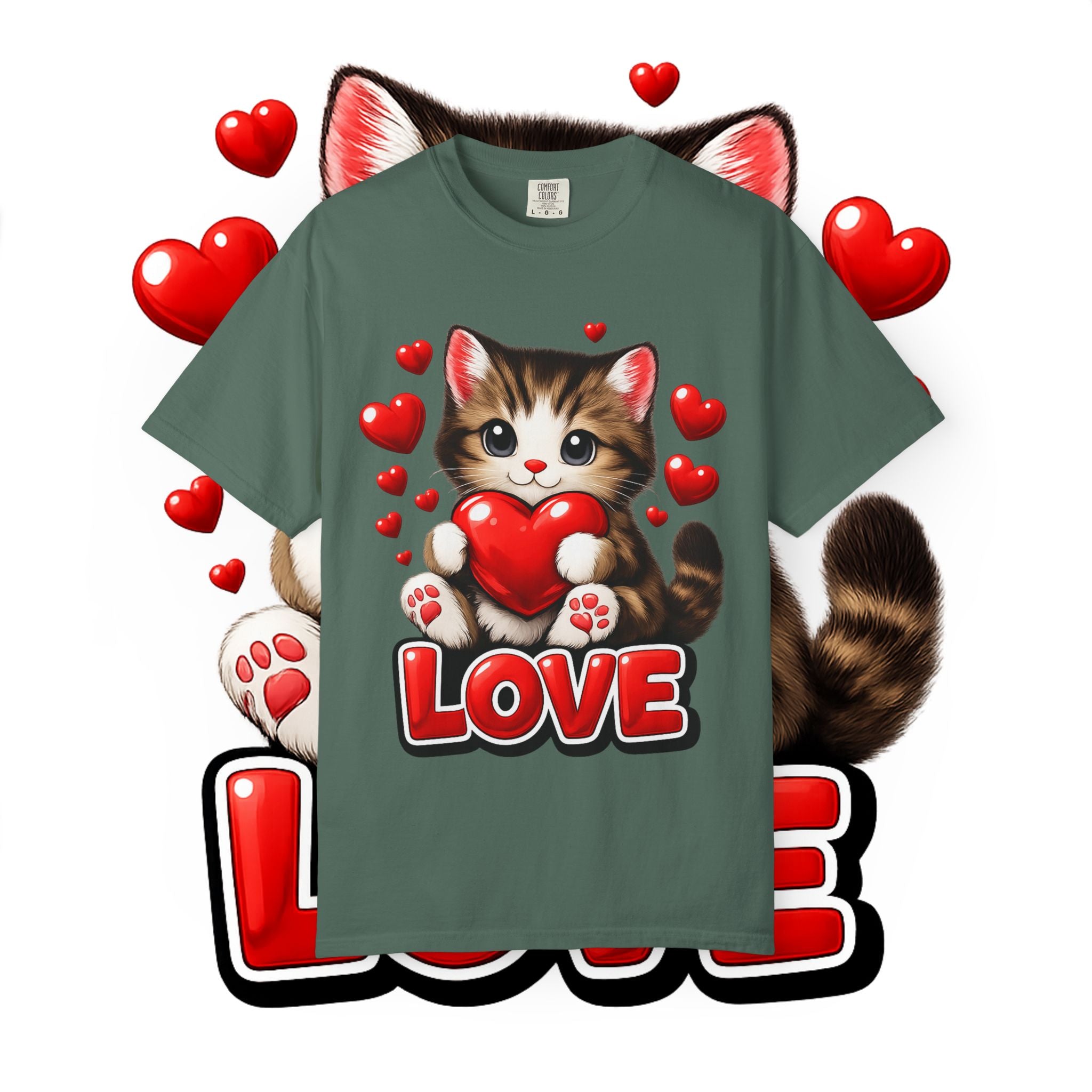 Cute Kitten Holding Heart "LOVE" T-Shirt