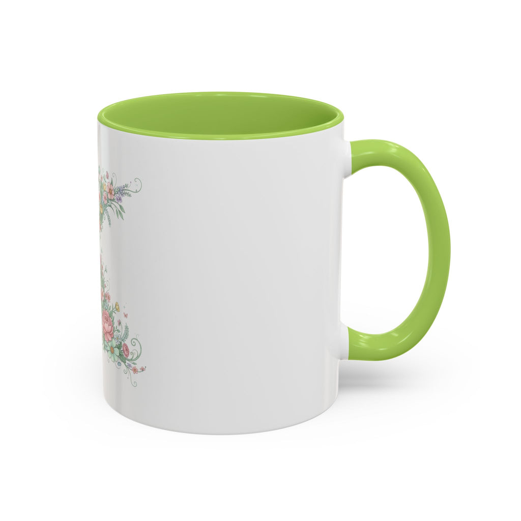 Floral Monogram 'K' Accent Coffee Mug — Elegant Initial Gift (11oz, 15oz)