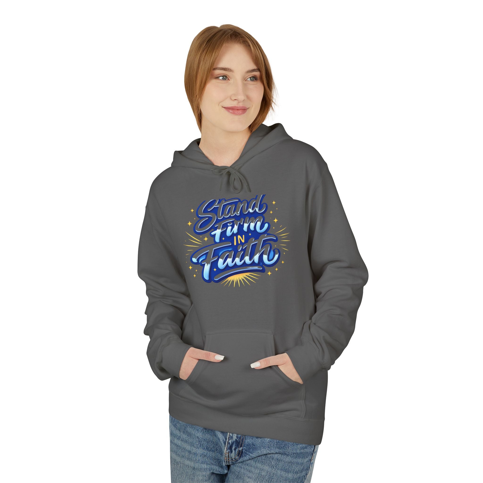 Stand Firm Faith Hoodie — Inspirational Christian Script Pullover