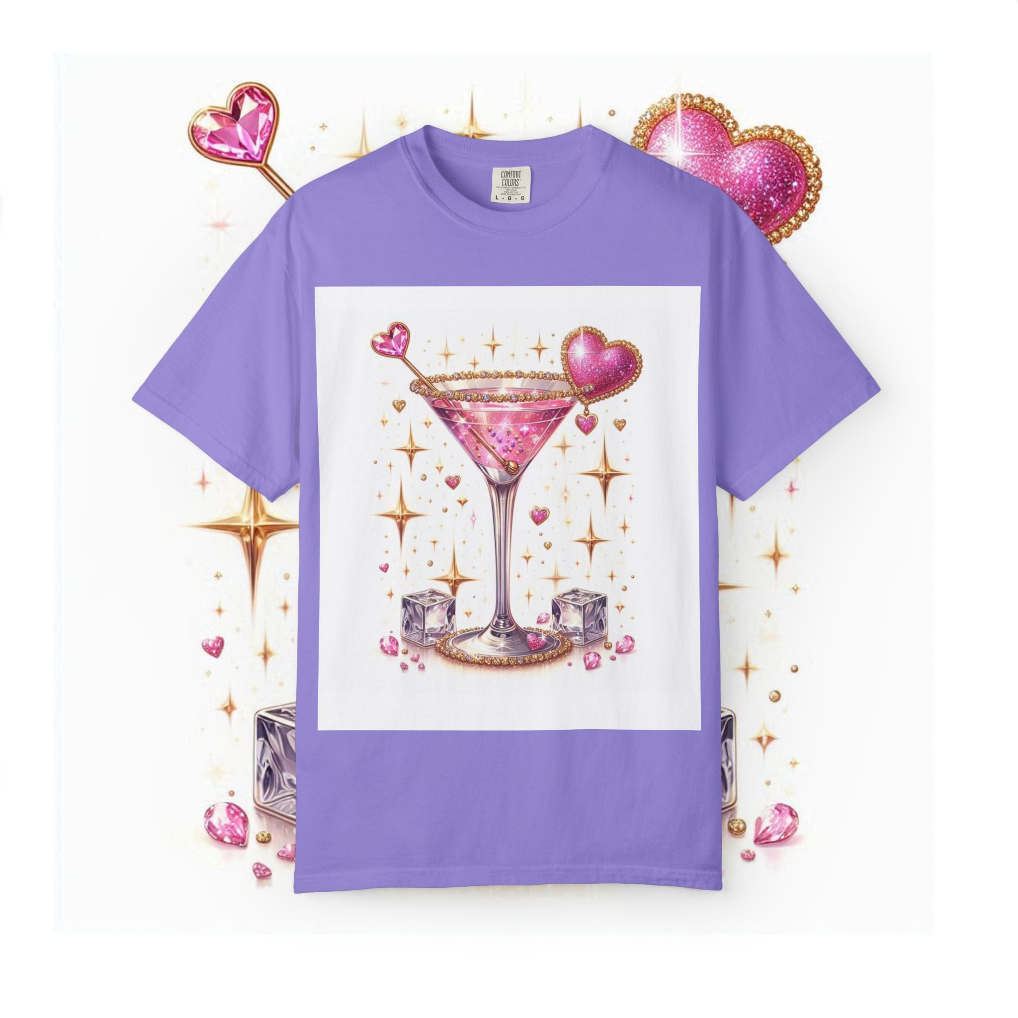 Sparkling Pink Martini T-Shirt — Glitter Cocktail Graphic Tee