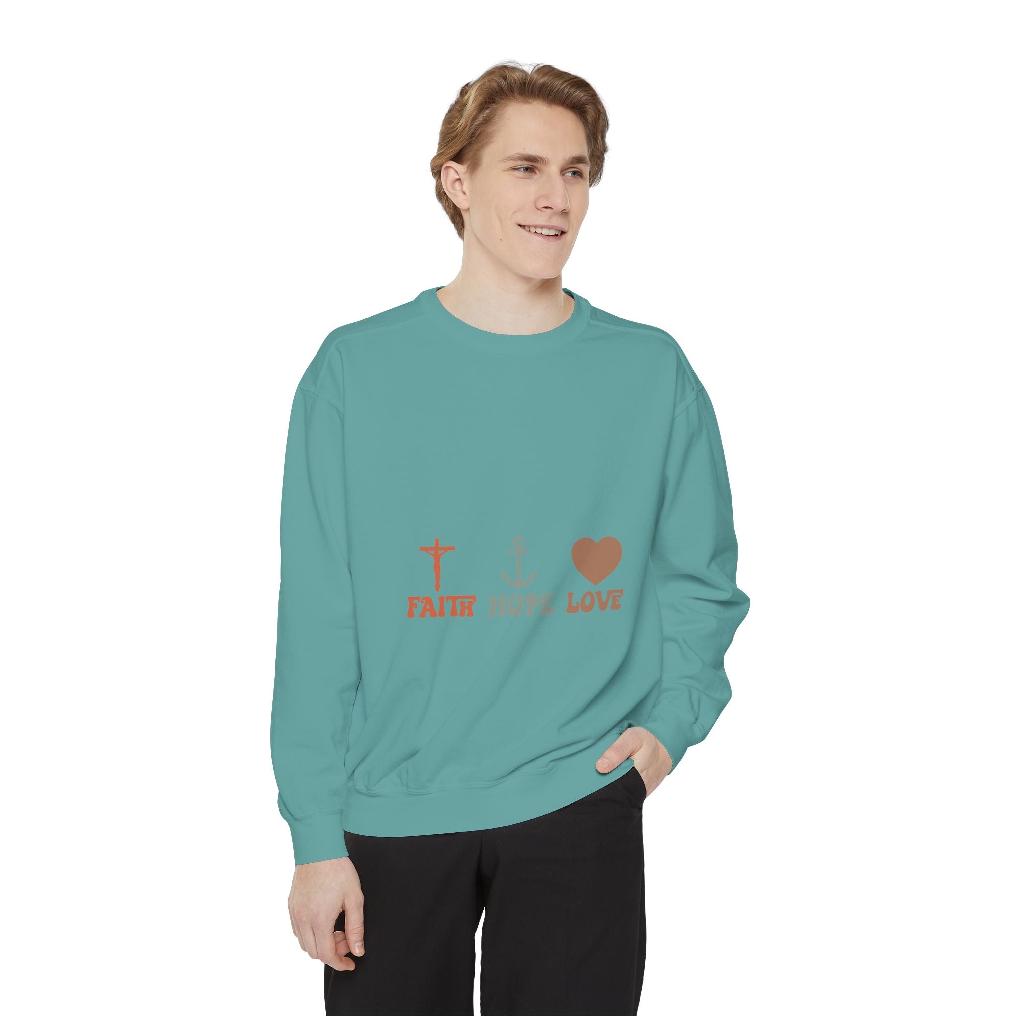 Faith Hope Love Sweatshirt — Christian Anchor Cross Heart Crewneck