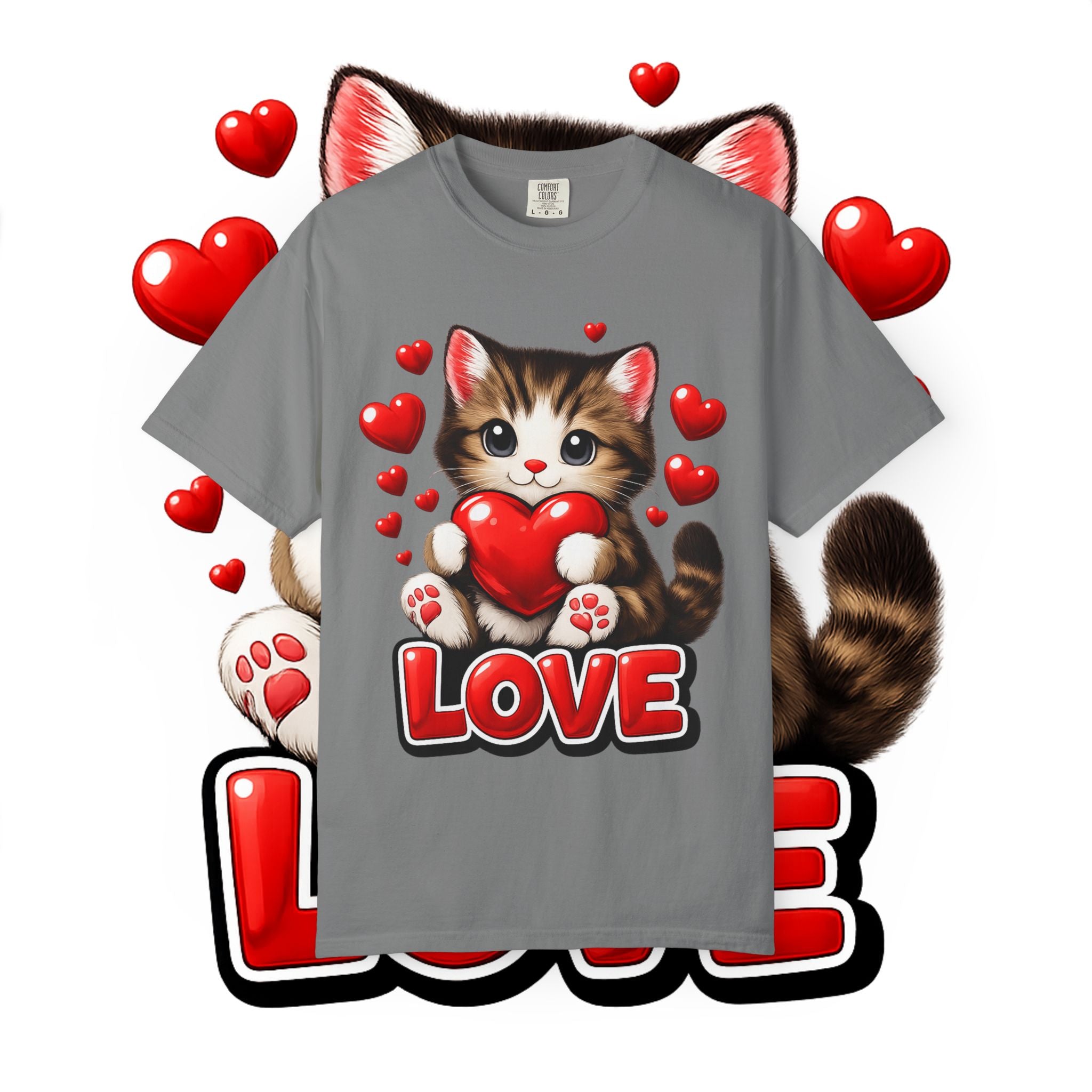 Cute Kitten Holding Heart "LOVE" T-Shirt