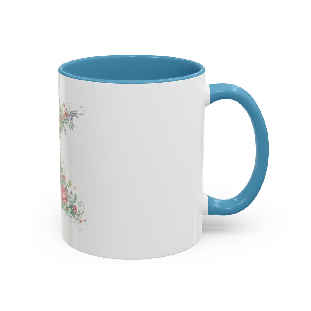 Floral Monogram 'K' Accent Coffee Mug — Elegant Initial Gift (11oz, 15oz)
