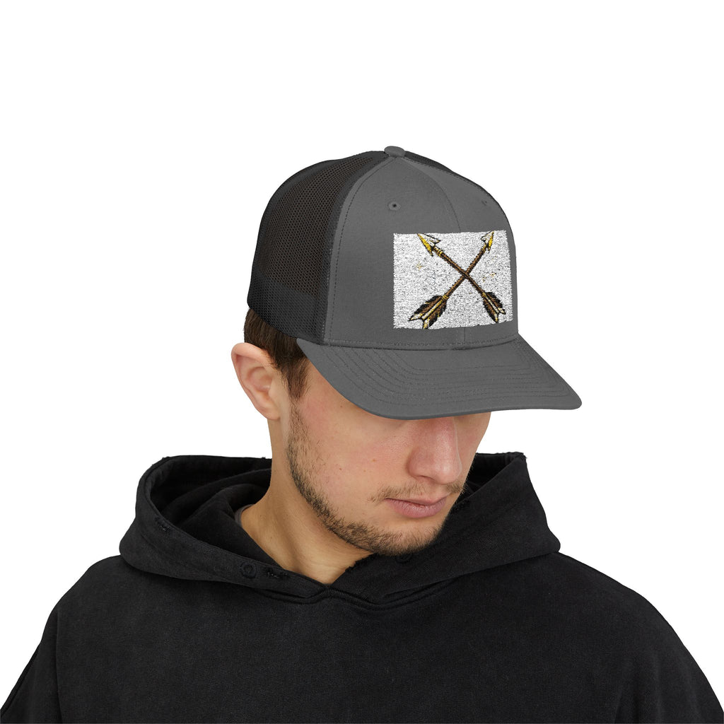 Arrow Cross Trucker Cap — Rustic Tribal Arrow Snapback Hat