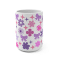 Floral Bow 15oz Ceramic Mug — Pink & Purple Vintage Flower Pattern