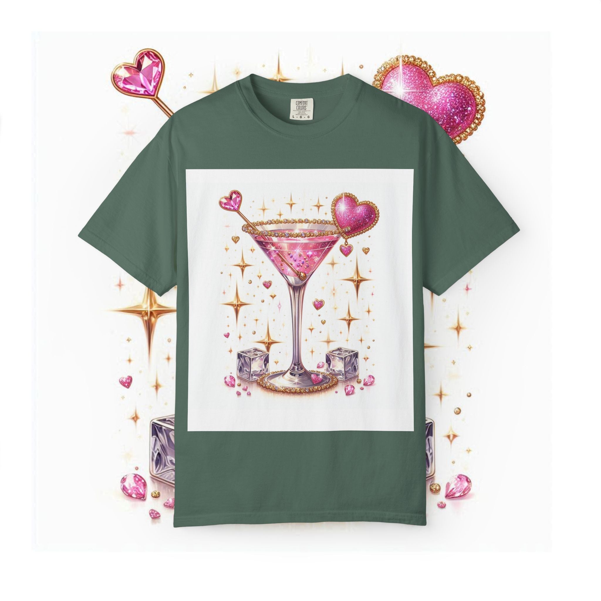 Sparkling Pink Martini T-Shirt — Glitter Cocktail Graphic Tee