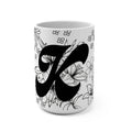 Floral Monogram 'K' 15oz Ceramic Mug — Black & White Botanical Initial Coffee Cup