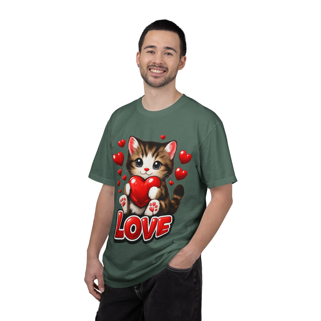 Cute Kitten Holding Heart "LOVE" T-Shirt