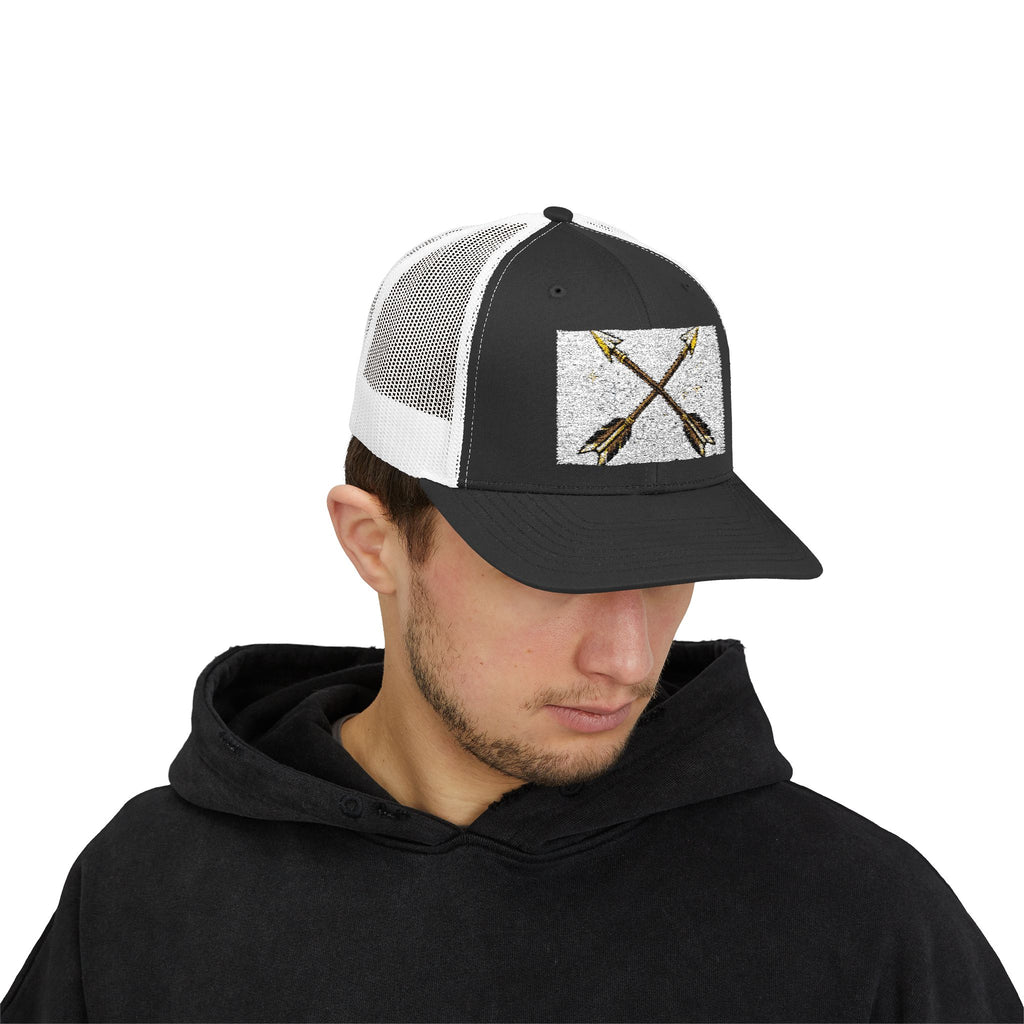 Arrow Cross Trucker Cap — Rustic Tribal Arrow Snapback Hat