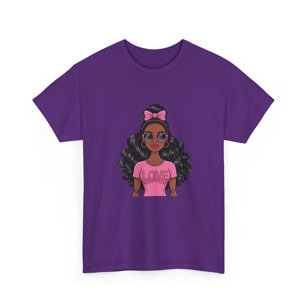 Graphic Tee — Afro Girl Wearing Pink "Love" Shirt