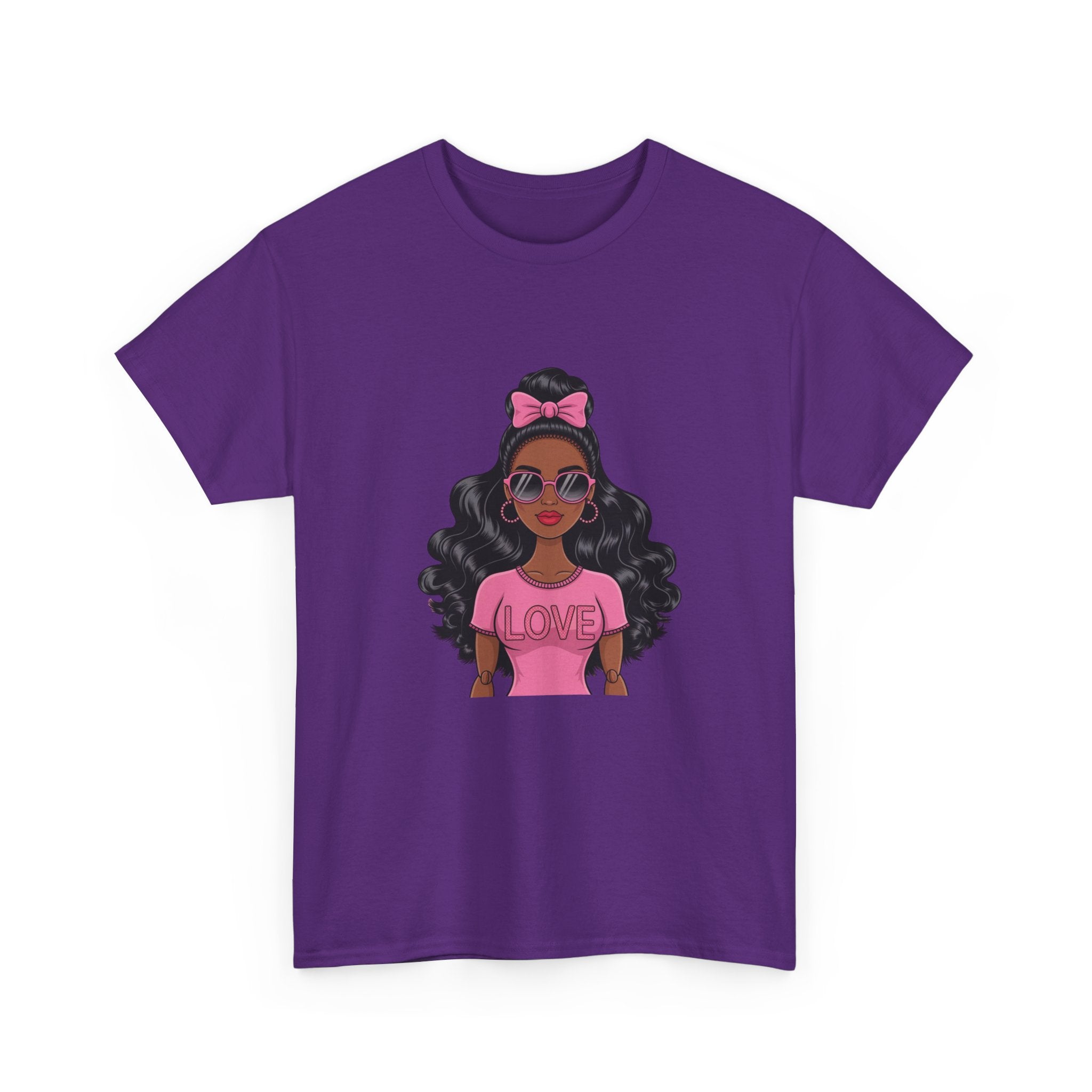Graphic Tee — Afro Girl Wearing Pink "Love" Shirt