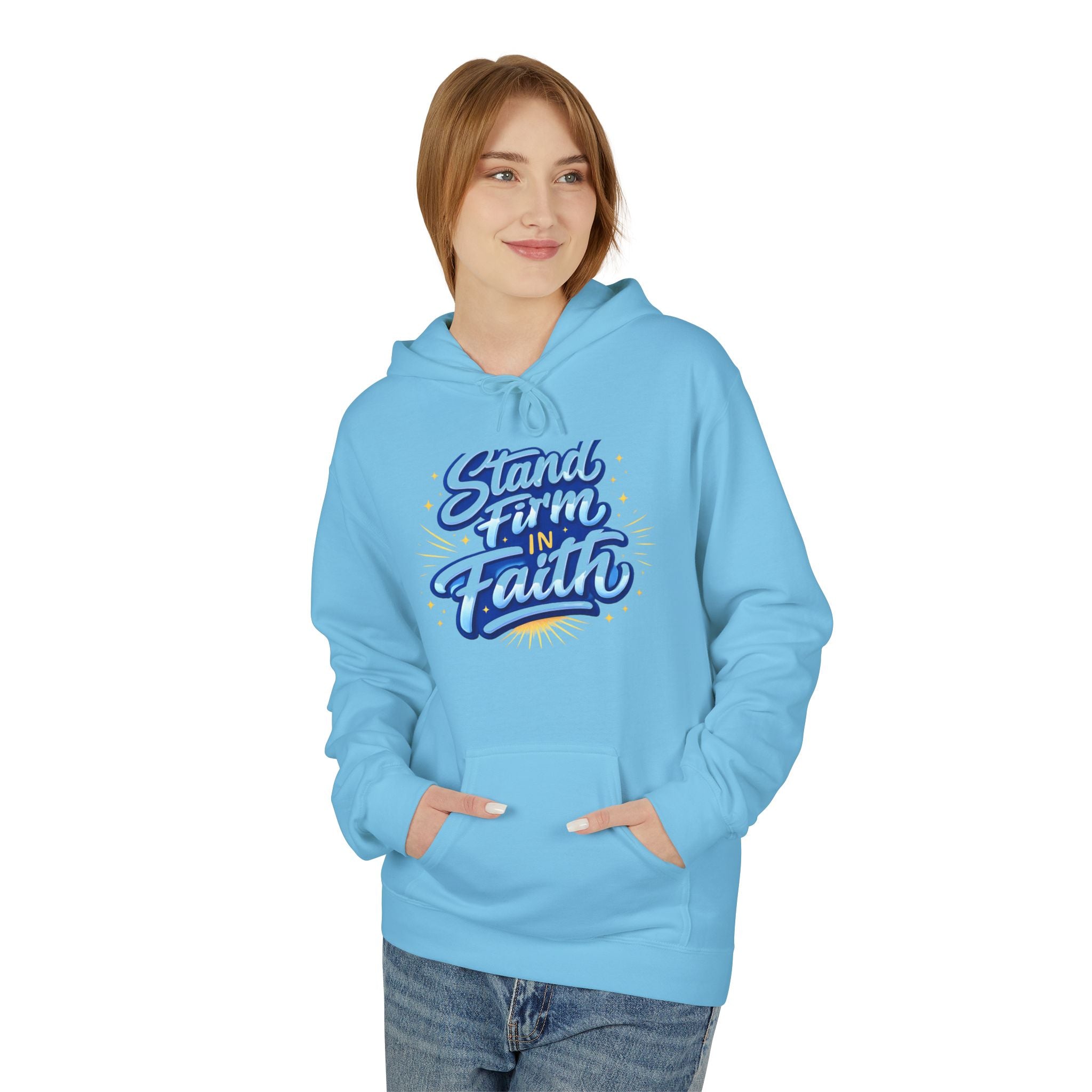 Stand Firm Faith Hoodie — Inspirational Christian Script Pullover