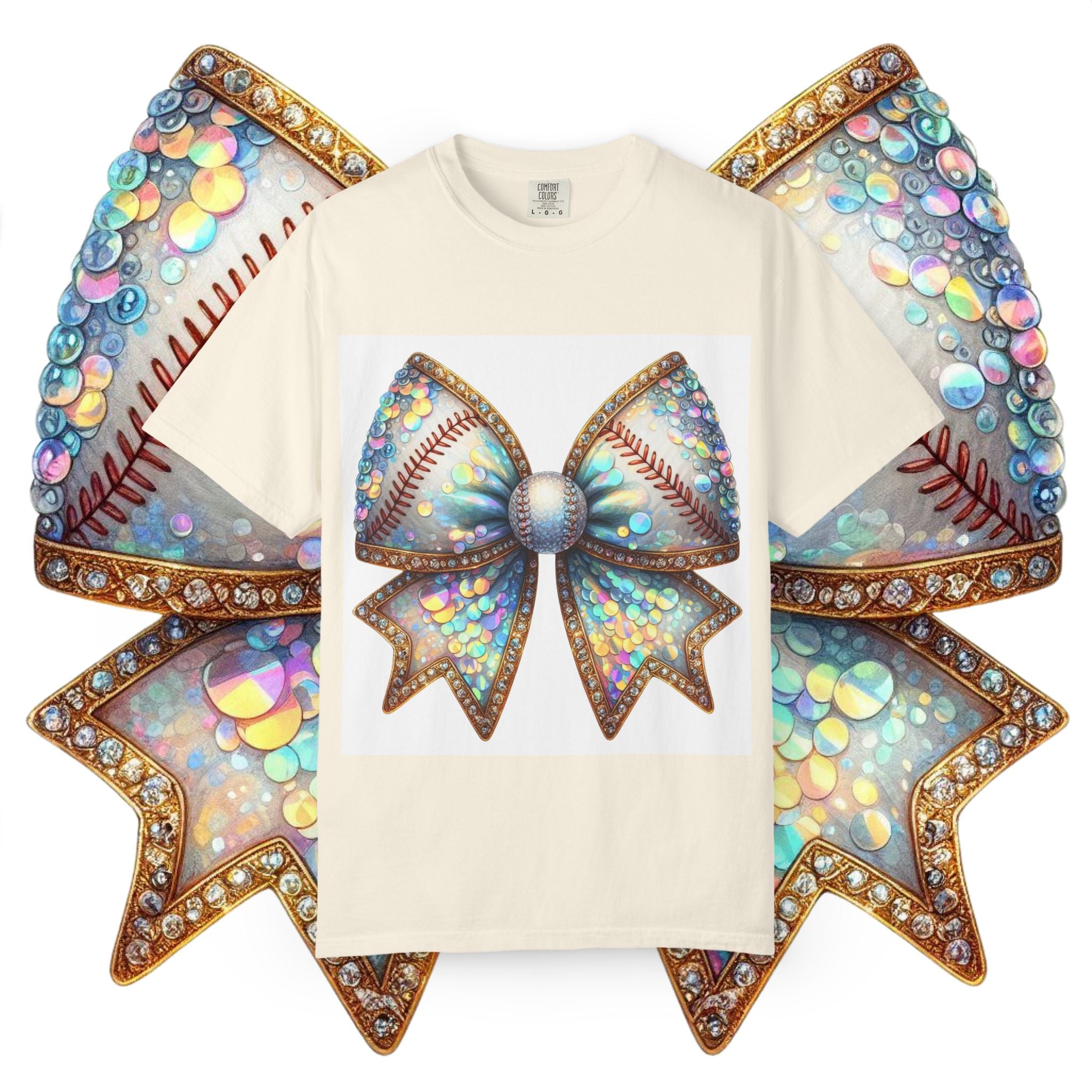 Sequin Bow Graphic T-Shirt — Shimmering Ribbon Art Tee