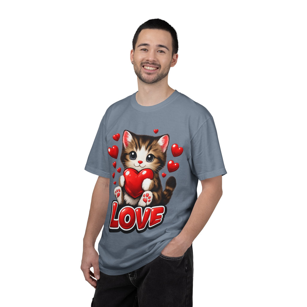 Cute Kitten Holding Heart "LOVE" T-Shirt