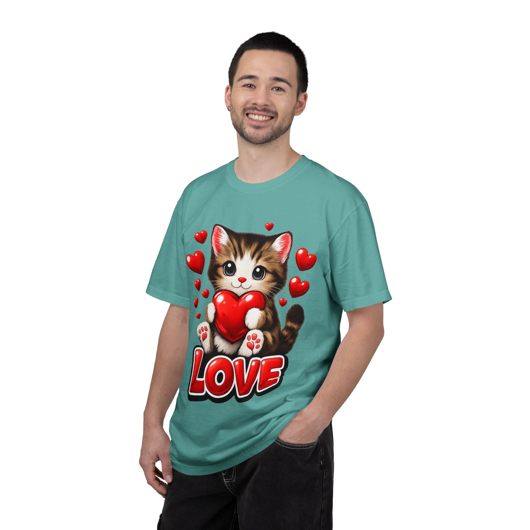 Cute Kitten Holding Heart "LOVE" T-Shirt