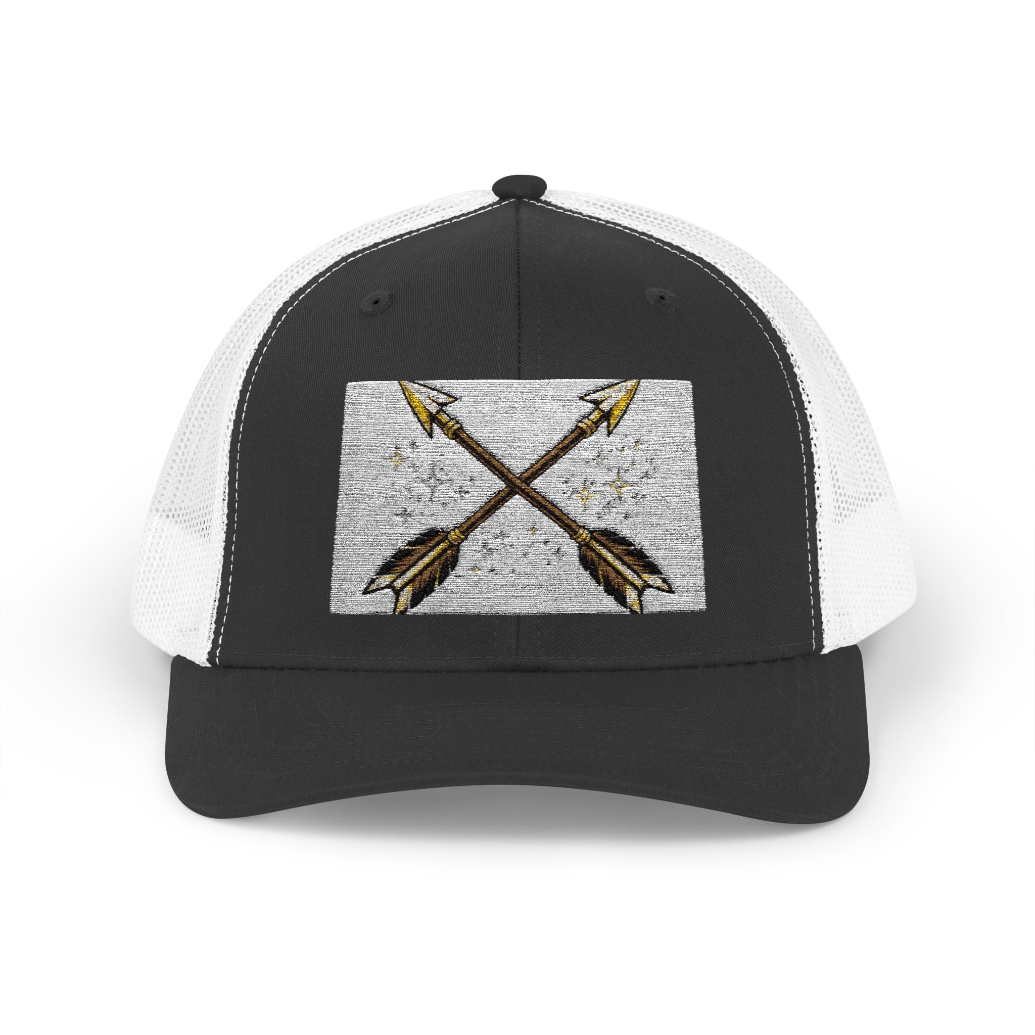 Arrow Cross Trucker Cap — Rustic Tribal Arrow Snapback Hat